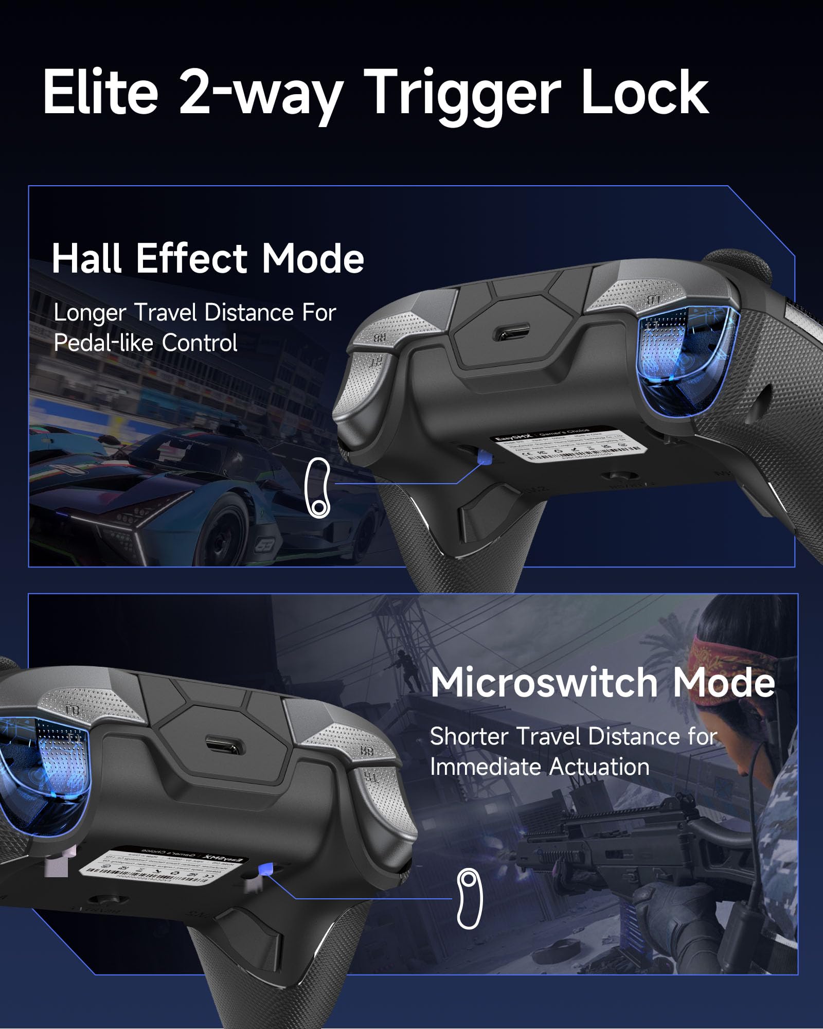 EasySMX D10 Controller PC Wireless – Joystick TMR, Grilletti Dual-Mode, Tasti Meccanici, Polling 1000Hz, RGB – Bluetooth Gaming Controller per PC/Switch/Switch 2/ iOS con Dock di Ricarica–Nero