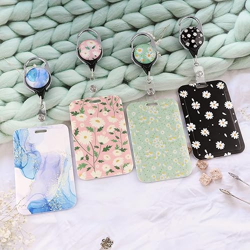 Miniatura 2 de Juanooo Cordón de identificación de mármol azul fresco y clip de carrete retráctil, llavero brillante para el cuello para mujeres, niñas, hombres,