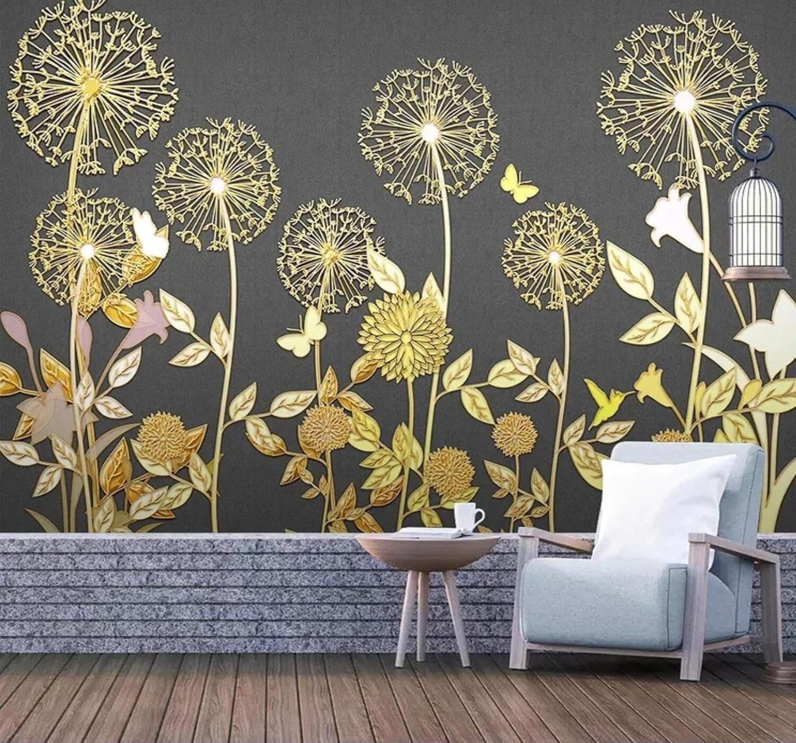 XLMING Luxury Embossed Gold Plants Flowers 3D Wallpaper Luxury Home Dining Decor Paste Sofa Living Room The Wall for Bedroom Mural-250cm×170cm