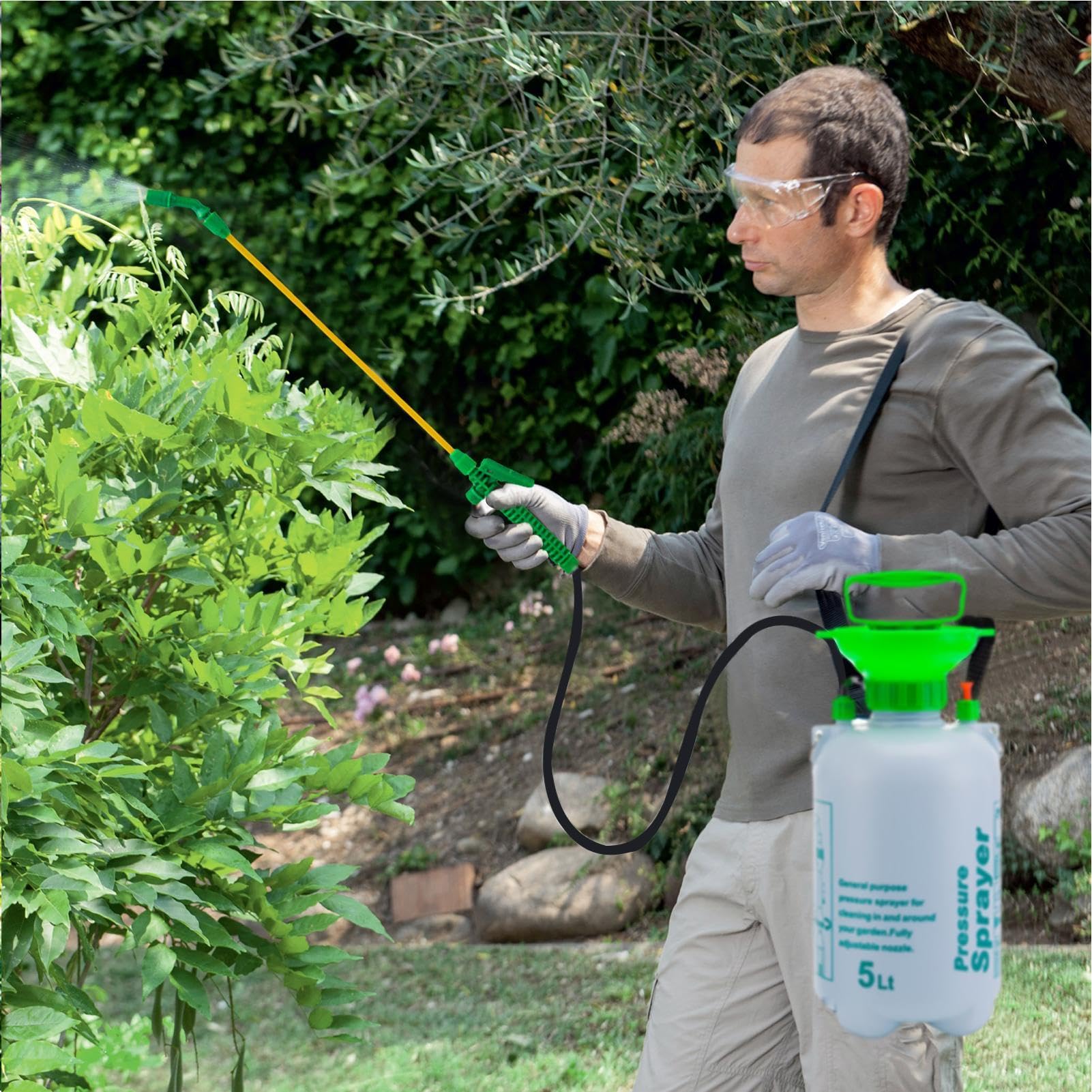 Pulvérisateur Jardin 5L - Pompe Pression Manuelle - Baguette 56cm - Polyvalent Arrosage Et Nettoyage