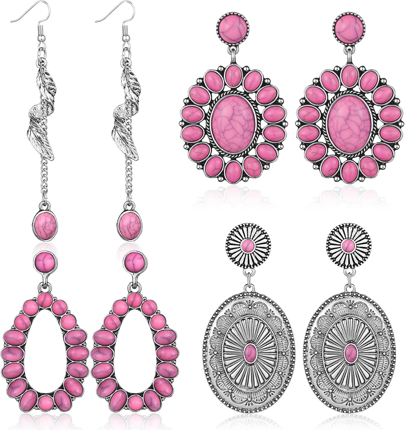 Bonuci 4 Pairs Western Earrings Boho Turquoise Oval Drop Dangle Earrings for Women Vintage Bohemian Drop Dangle Jewelry Aesthetic Statement Western Country Jewelry