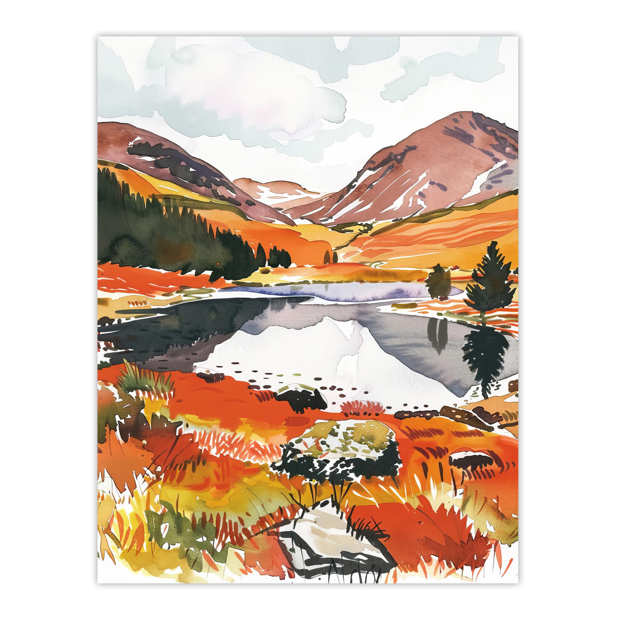 Artery8 Cairngorms National Park Autumn Heather Lake Living Room Extra Large XL Wall Art Poster Print