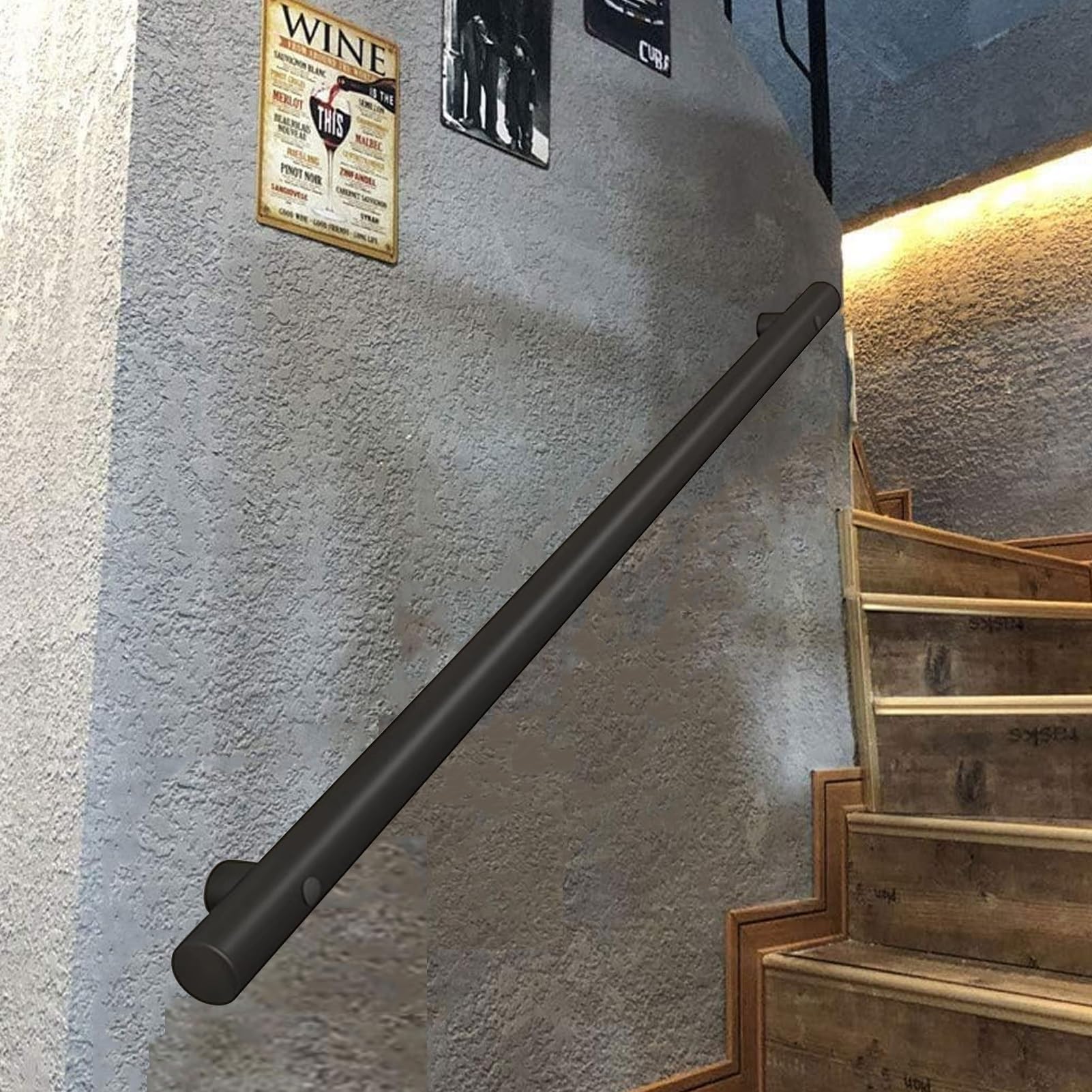 LWJSOCP Stair handrail Stair Banister Handrail Support Kit - Stainless Steel Outdoor Grab Bar - Round Tube/Pipe Stair Handrail Wall Mounted Inside Outside, Black (Size : 390cm)