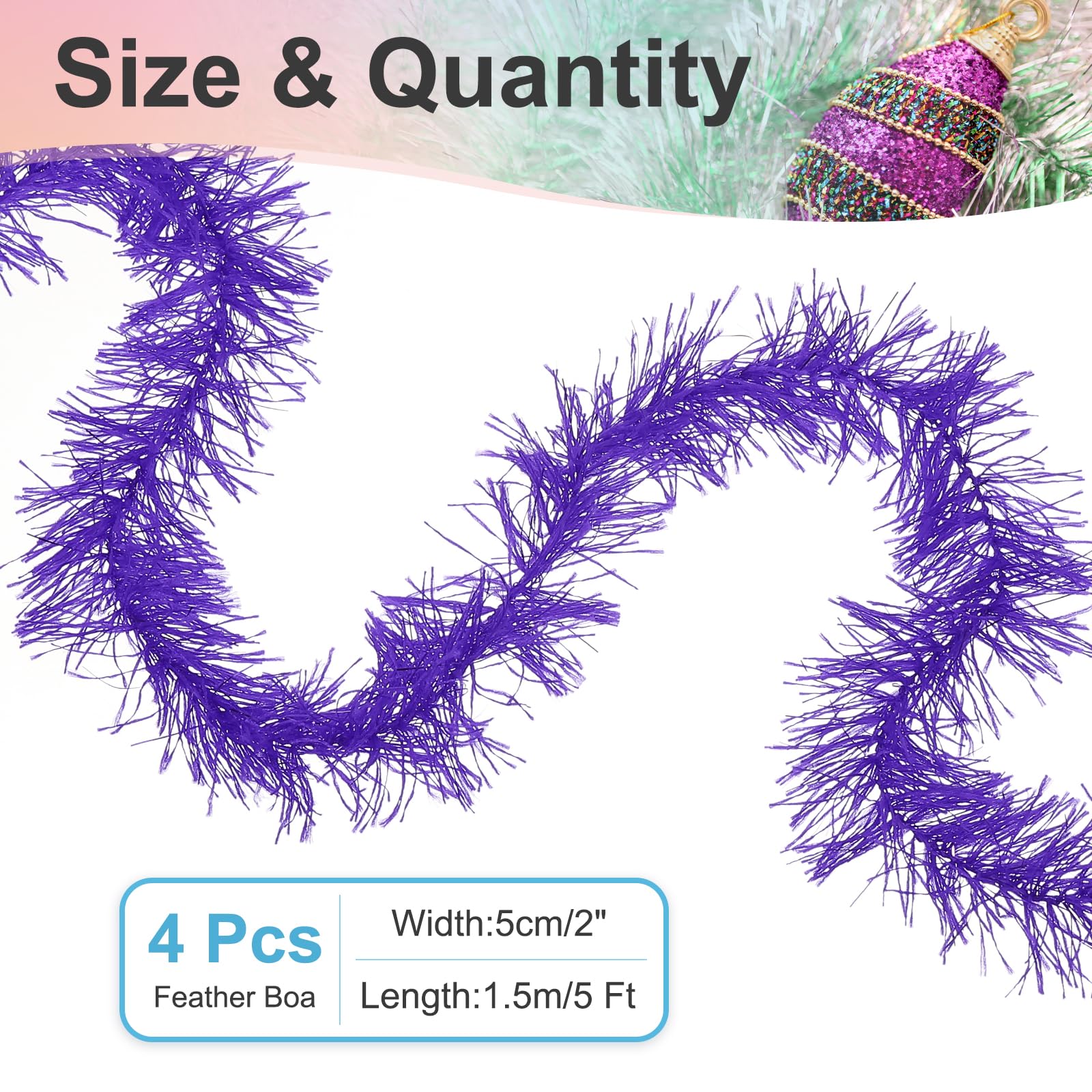 PATIKIL 5Ft Feather Boa, 4 Pcs Artificial Fluffy Feather Boas Party Decorations for DIY Crafts Wedding Costume, Christmas - Image 2