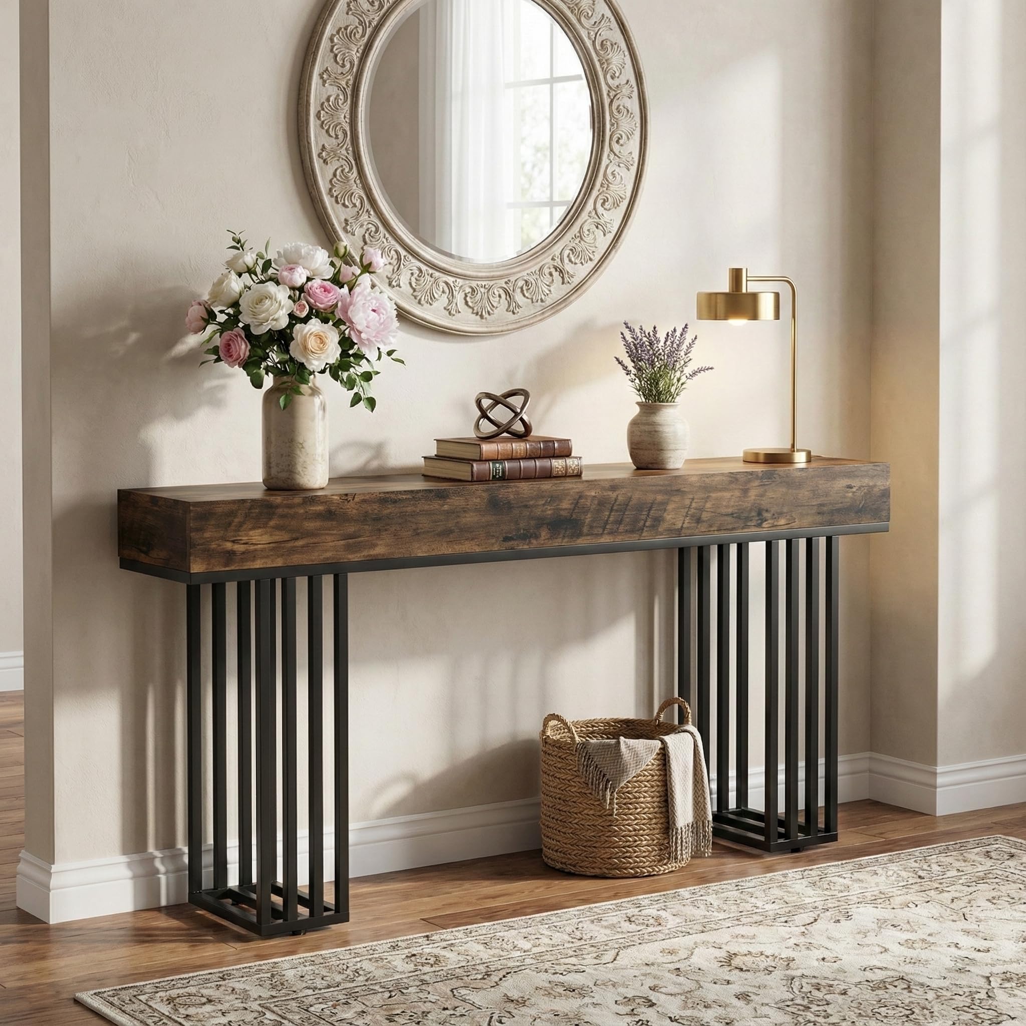 Lailang 140cm Consolle Ingresso, Mobile Ingresso Moderno, Mobiletto Entrata Ingresso, Consolle Legno, Consolle Ingresso Stretta, Mobile Vintage, 140 x 30 x 76 cm, Marrone