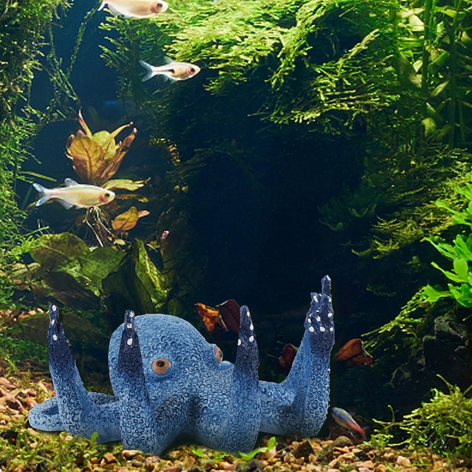 Adornos de pulpo para acuario, vida marina artificial azul, dedos brillantes que mejoran el atractivo visual, adecuados para varias peceras