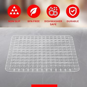 Better Houseware Clear Sink Mat - 10.5 x 12 - Heavy Duty PVC, Non-Slip, Dishwasher Safe, BPA-Free Sink Protector, Durable, Cut to Fit, Small Sink Mat for Dishware Protection, Kitchen & Bathroom Sink