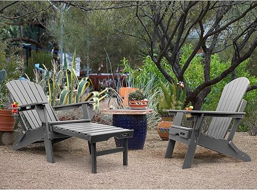 Miniatura 6 de FUNBERRY Silla Adirondack plegable ajustable con otomana retráctil, sillas para hogueras para todo tipo de clima con portavasos