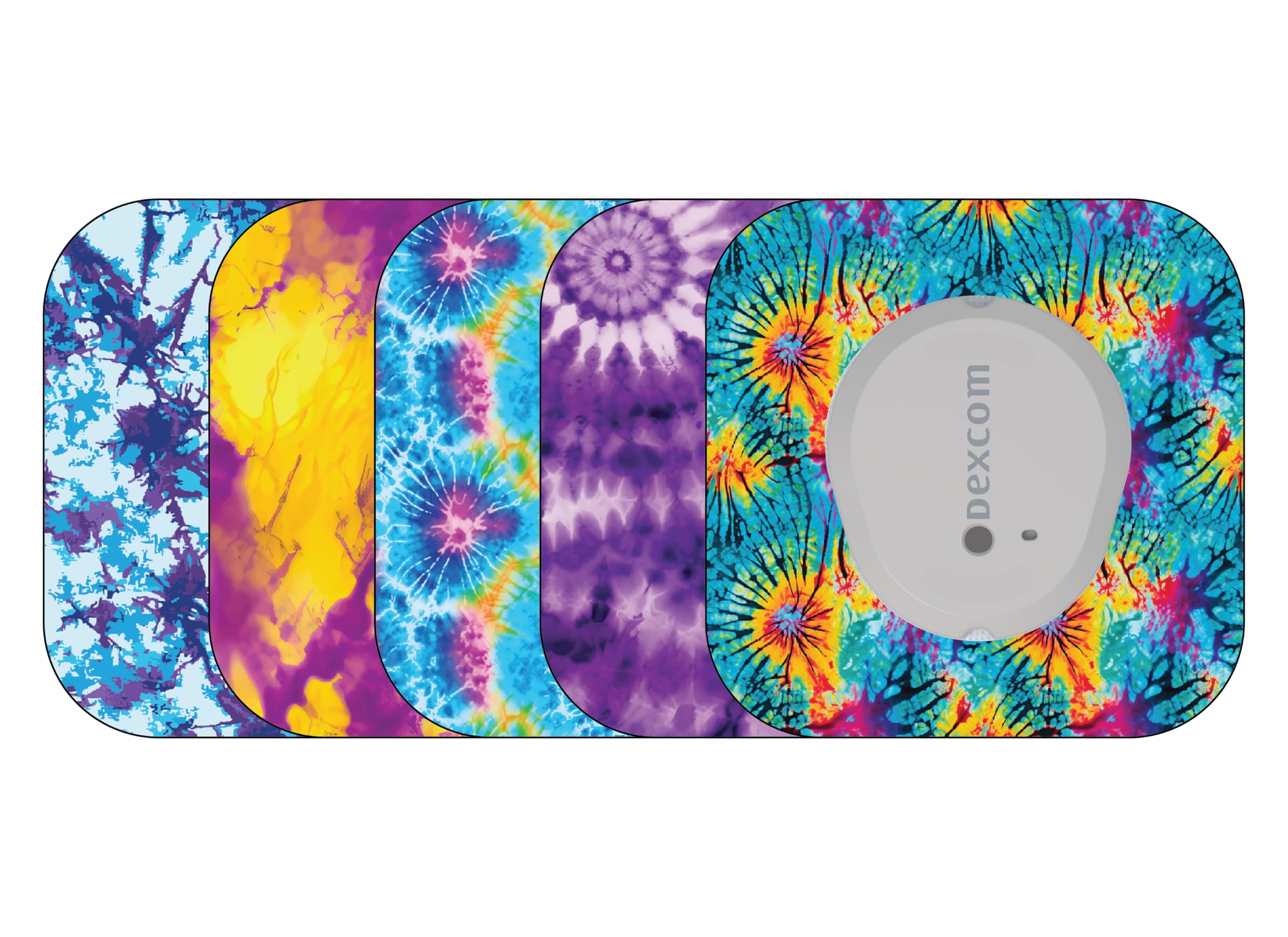 Glucomart Mini Adhesive Patches for Dexcom G7, Stelo & Infusion Sets – 5-Pack Waterproof, Sweatproof CGM Overpatches – Hypoallergenic CGM Sensor Patches (Tie Dye)