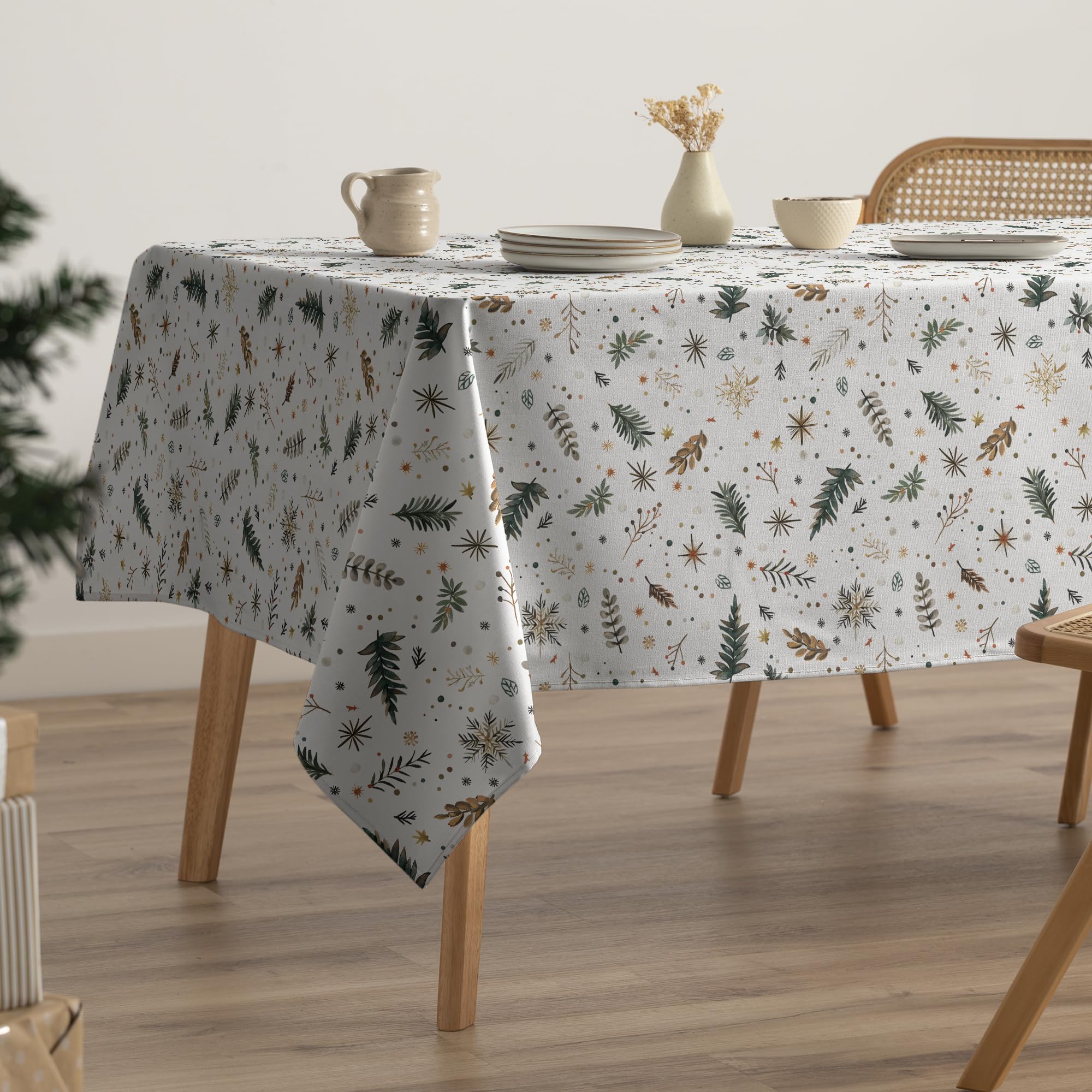 GAMUSI Mantel Navidad Antimanchas Algodón Mesa Comedor Decoración Navideña Rectangular Tacto Tela 160x100 cm
