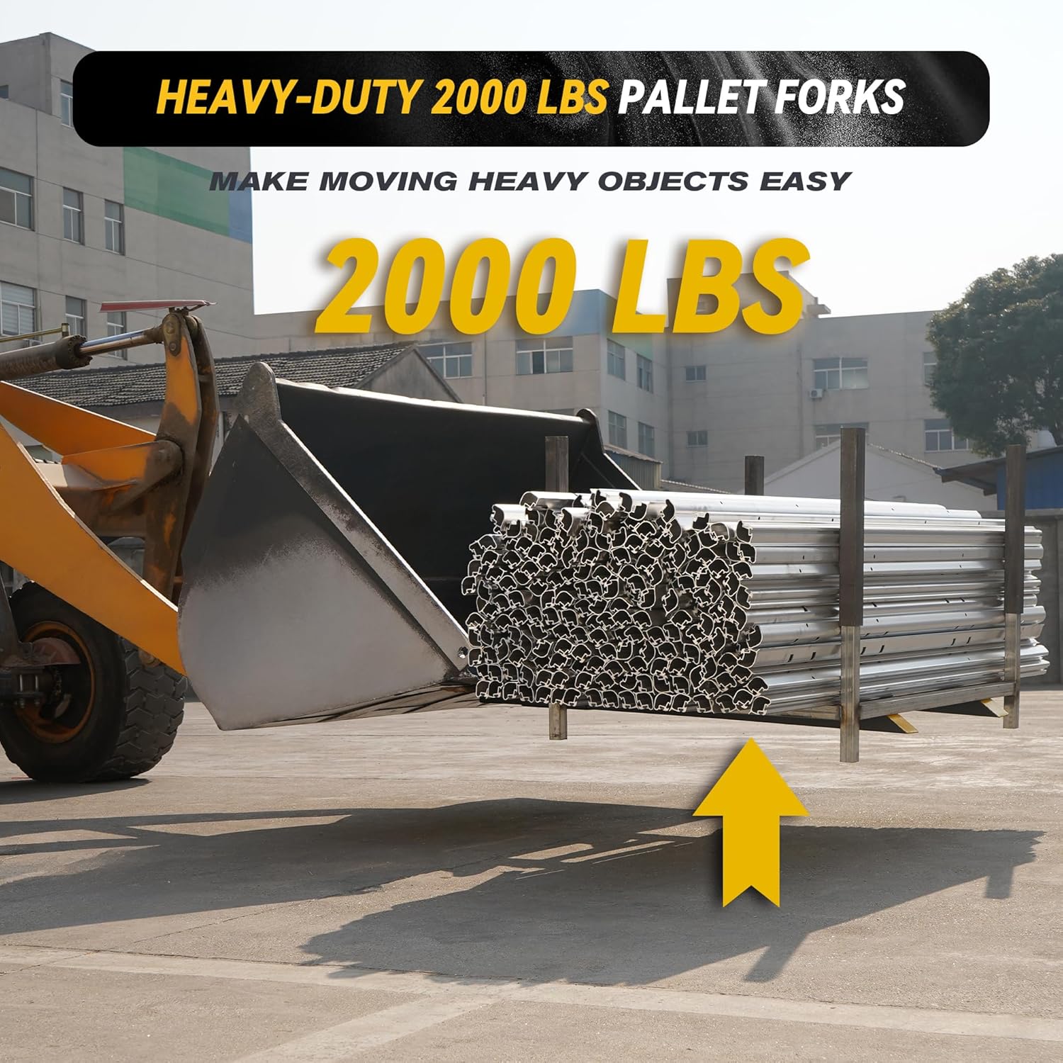 MusixiA 43'' Clamp on Pallet Forks,2000lbs Heavy Duty Tractor Forks With Adjustable Stabilizer Bar For Tractor Loader Bucket Skid Steer
