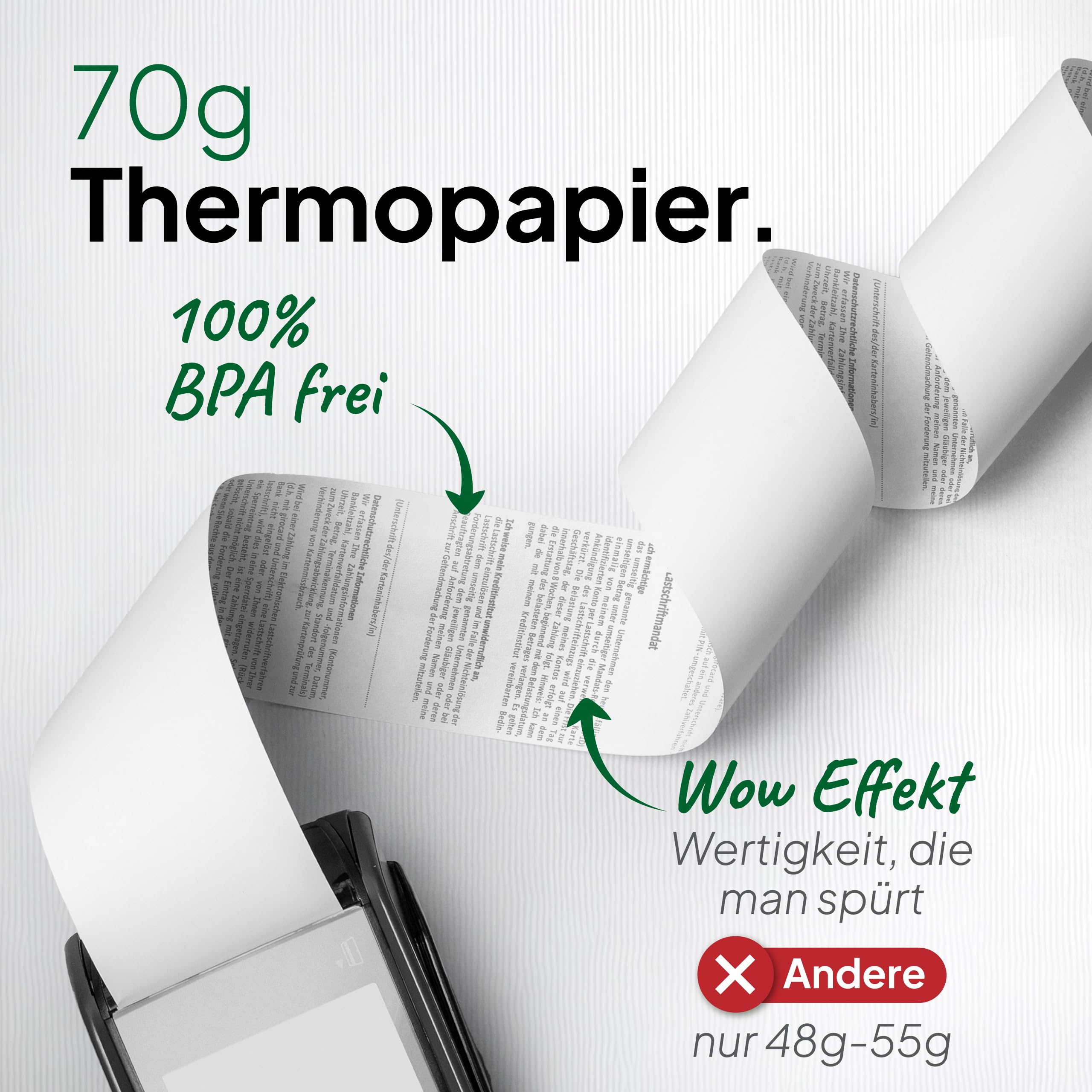 Coreless 50× EC-Thermorollen 57 mm × 40 m – SEPA-Aufdruck, kernlose Kassenrollen ohne Plastik – passend für gängige EC-Kartenterminals (z. B. Ingenico, Verifone, CCV, SumUp)