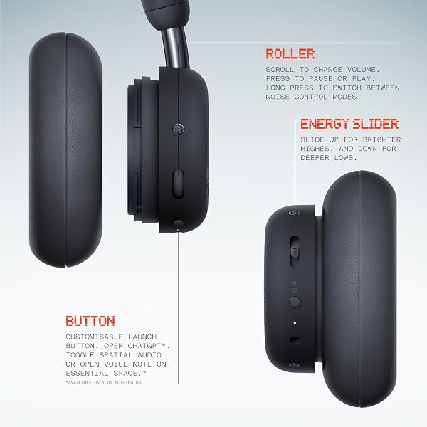 CMF by Nothing Headphone Pro Active Noise Canceling Wireless Headphones Bluetooth 5.4 Over The Ear Headset, 50H ANC Playtime, Bass&Treble Slider, Custom EQ&Spatial Audio, Hi-Res LDAC, Dark Grey - 4
