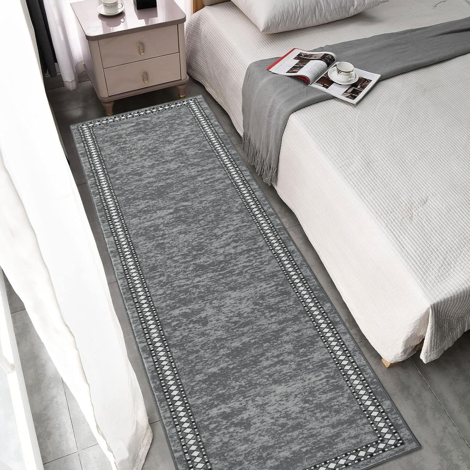 Enyhom Grijze tapijtlapers 60x240 cm, antislip, machinewasbaar, voor entree, keuken en woonkamer