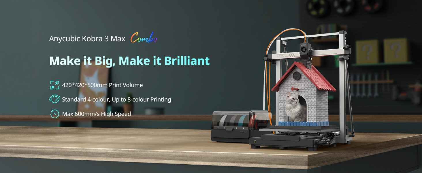 Bundle Anycubic Kobra 3 Max Combo 3D Printer, Support Multi Color