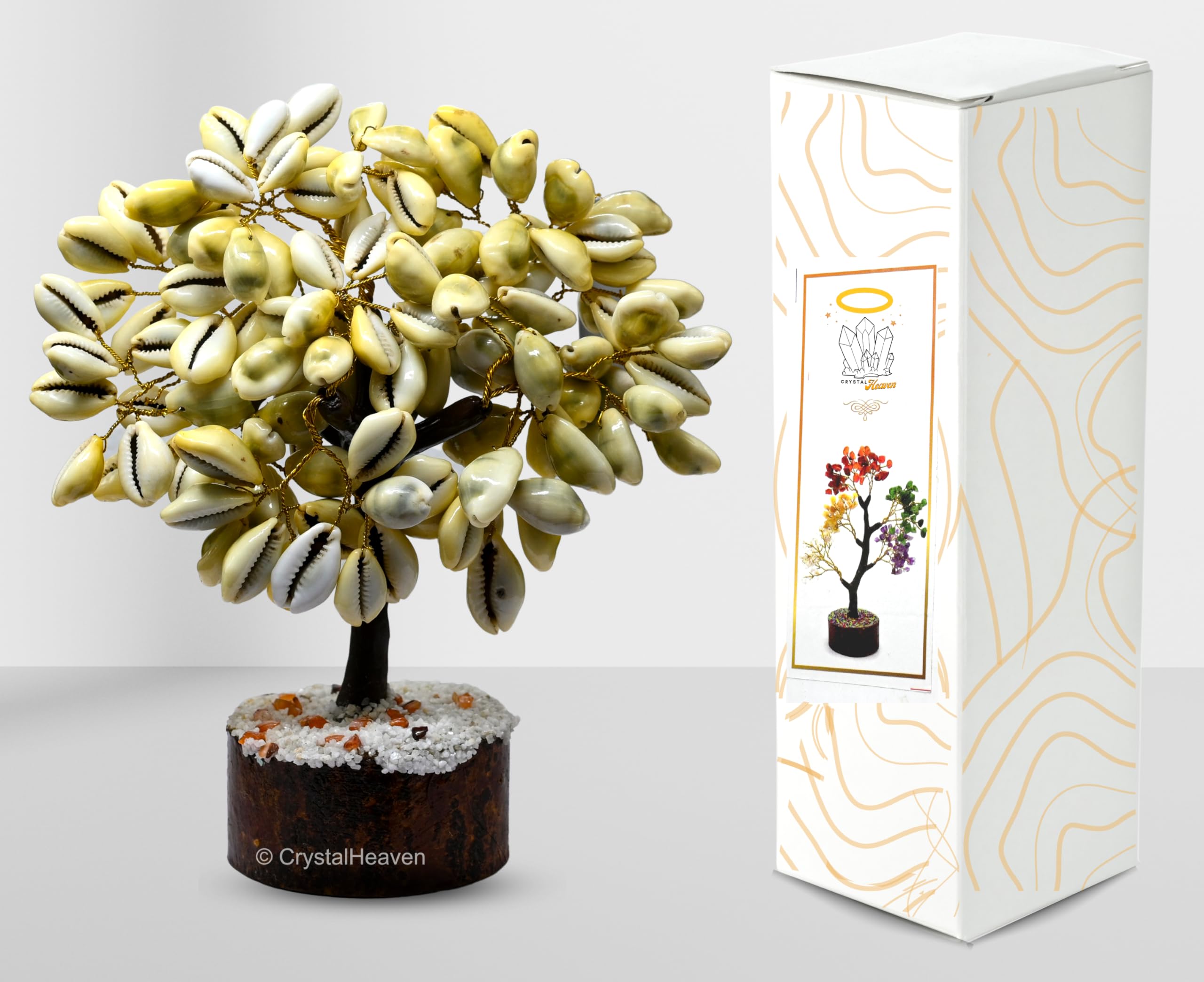 Kodi Shell Tree of 101 Cowrie Shells - Pili Kodi Original for Diwali Pooja Decoration - Kaudi Shells for Craft and Home Decor Warming Gift (Small (100 Beads), Yellow Cowrie)