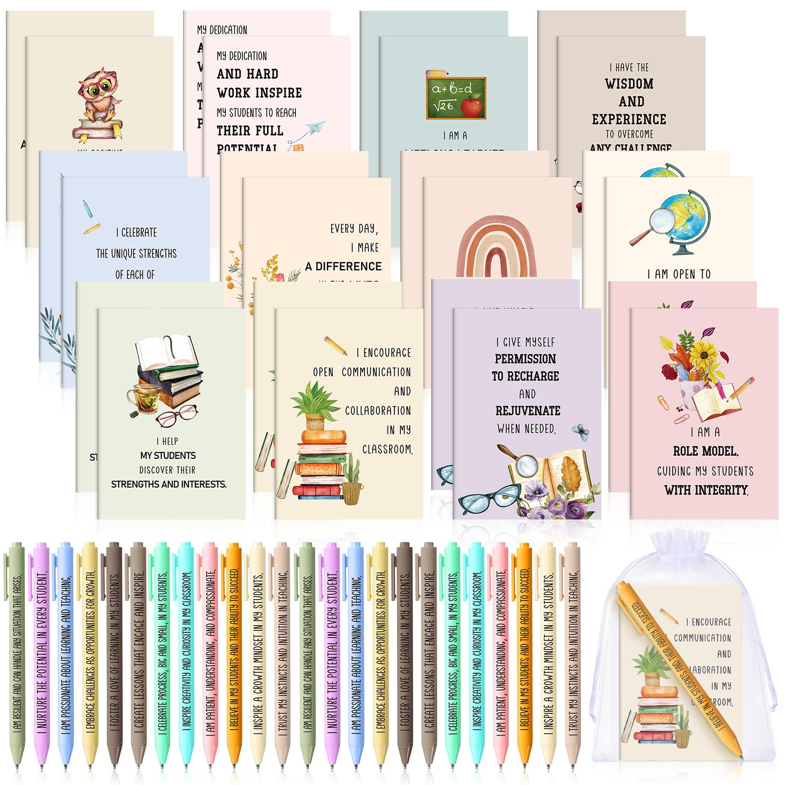 Mooliwe 24 Pcs Affirmation Notebooks Pens Bulk Gifts, Gratitude,Teacher