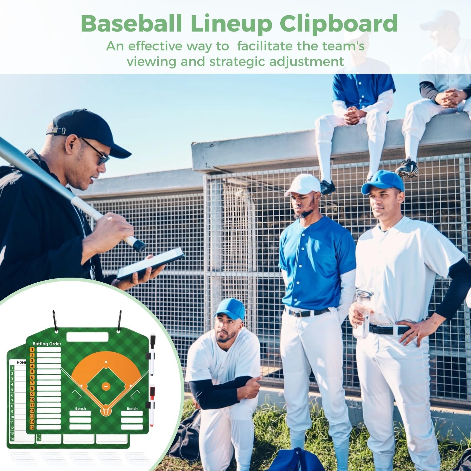 Softball Lineup Organizer Board 31 x 11 ", strumento per la formazione di piroghe fronte/retro con 30 strisce di nome, 2 penne e maniglia per il trasporto