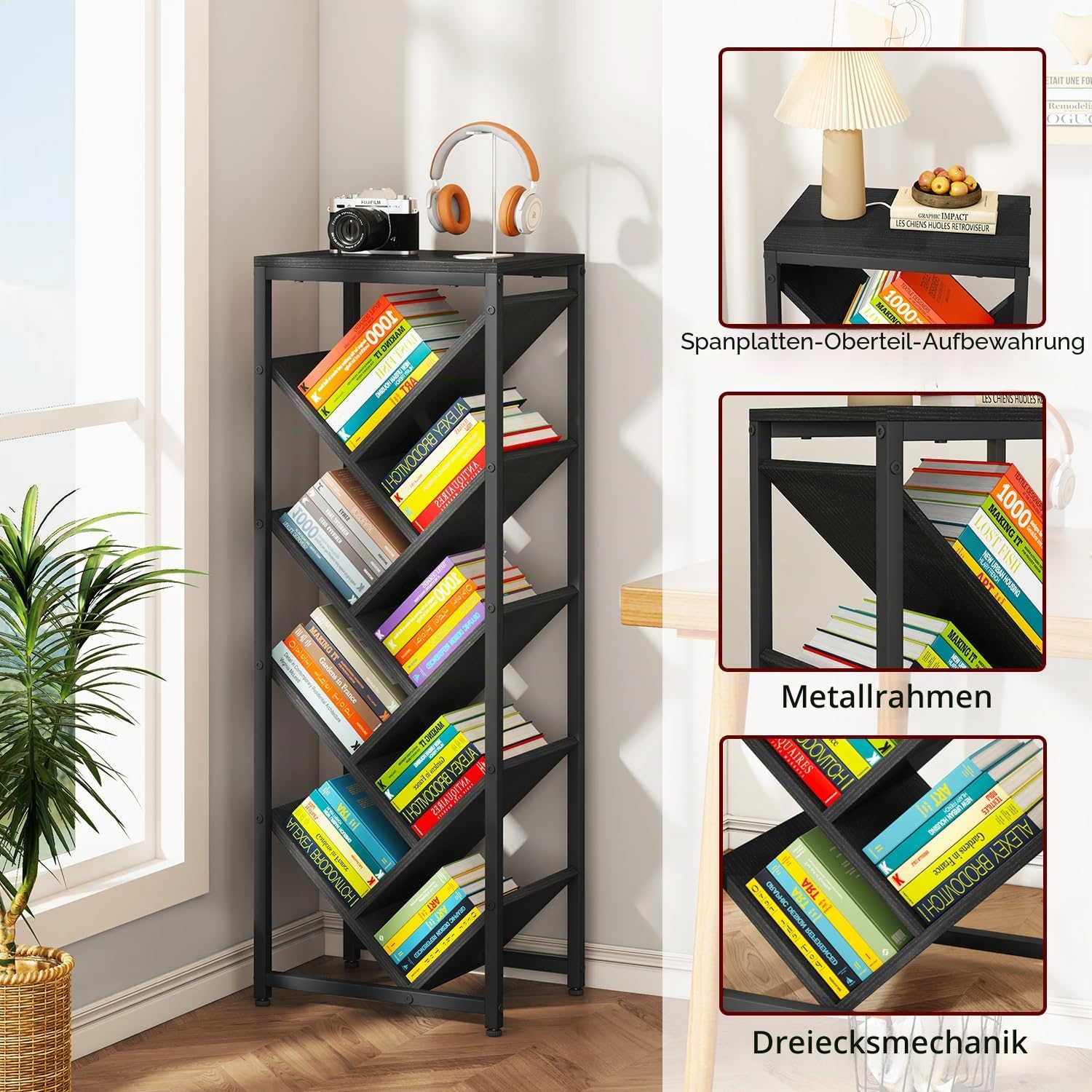 IBUYKE Bücherregal Baumform 9 Ebenen,Standregal Holz,Schwarz TBC002B