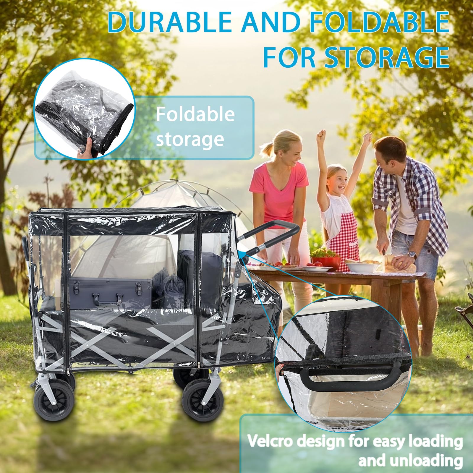 Housse de Pluie Universelle Pliable Push Pull pour Chariot,Accessoires pour Chariot,Bâche Transparente,PVC,110x74x51cm (Housse de pluie)
