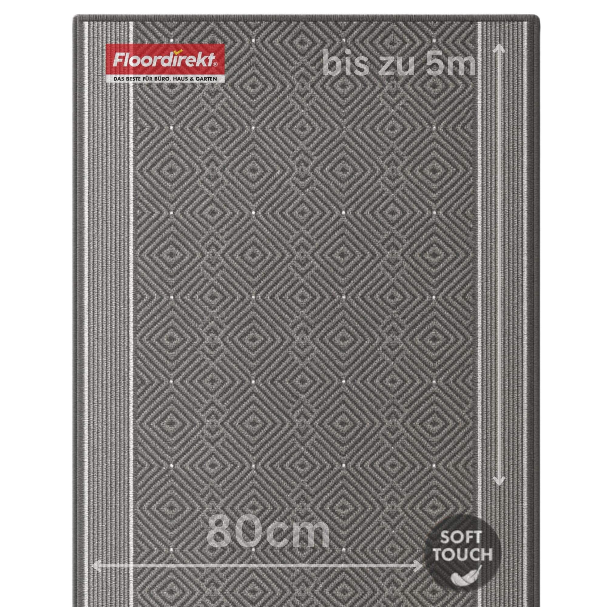 Tapis de couloir Olymp - Argenté, moderne à losanges - 80 x 400 cm - Pour cuisine, couloir et salon