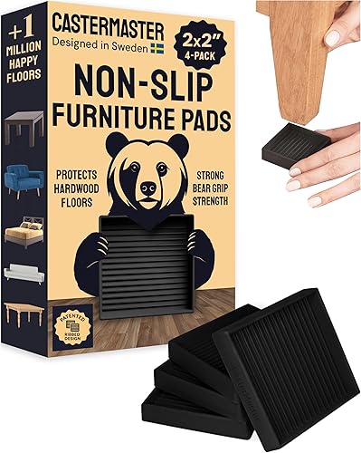 CasterMaster Almohadillas antideslizantes para muebles, 2 x 2 pulgadas, cuadradas, de goma, antideslizantes, posavasos para las piernas, para sofá,
