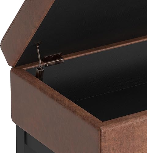 Miniatura 10 de SIMPLIHOME Oregon - Banco otomano rectangular de transición de 42 pulgadas de ancho con bandeja de piel sintética vegana envejecida, color marrón,