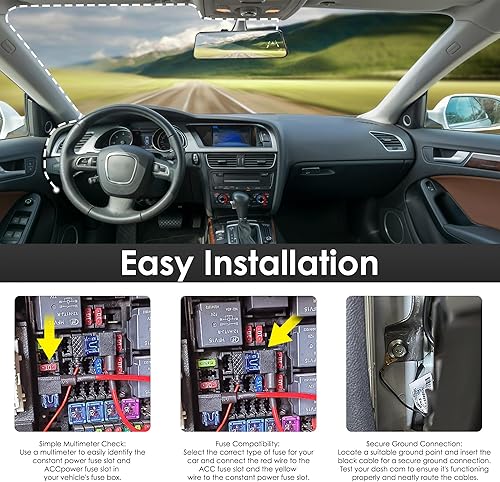 Miniatura 5 de Pelsee Kit de cable rígido para cámara de salpicadero, kit completo de cable duro tipo C, fusible de cable de 12V-24V a 5V para cámara de tablero de