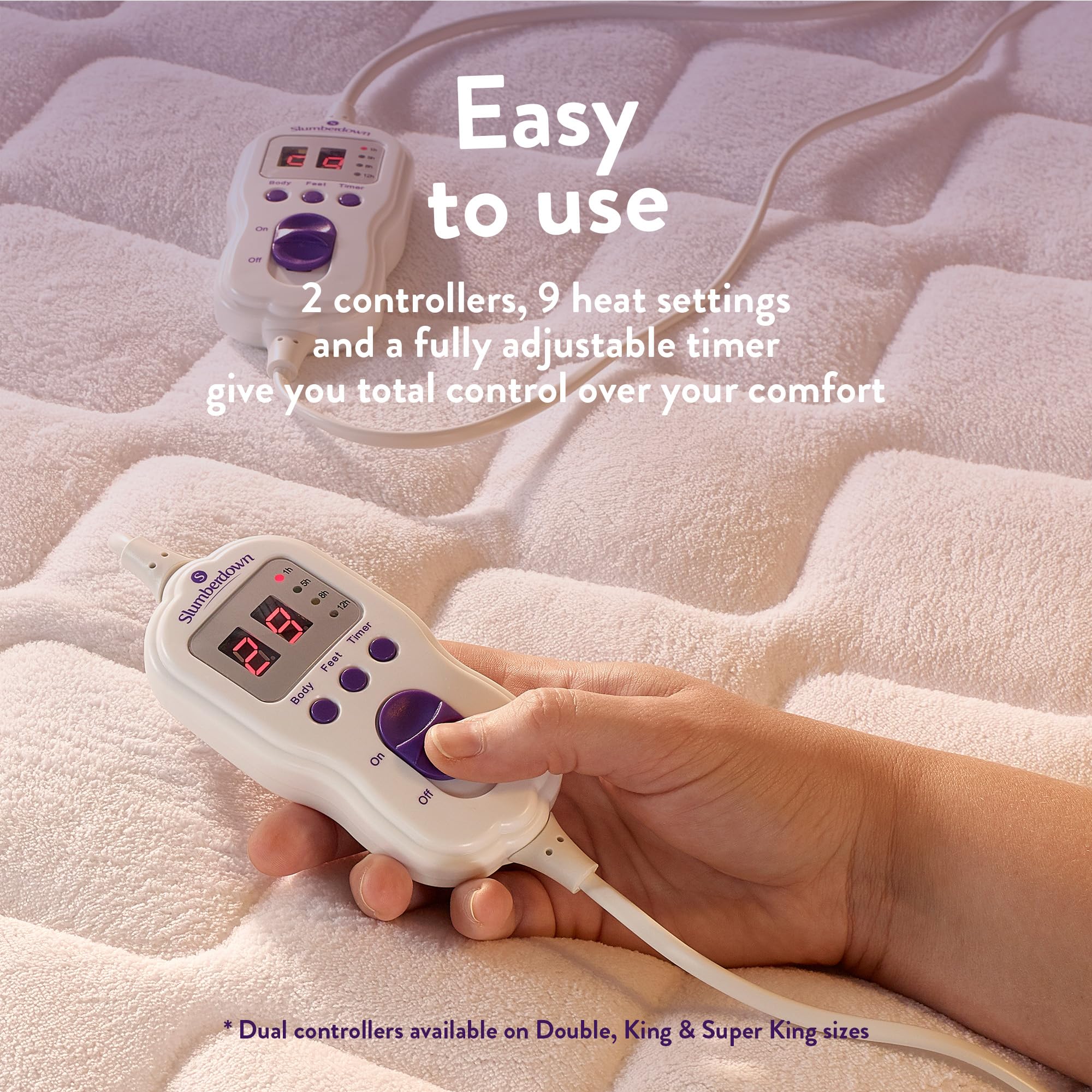 Slumberdown Wonderfully Warm Electric Blanket Double - Dual Control 9-Heat  Settings Luxury Heated Fleece Blanket for Bed with Auto Timer - Easy Fit,  Comfortable, Machine Washable (150cm x 120cm) : Amazon.co.uk: Home