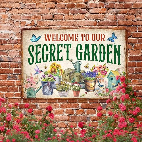 Miniatura 4 de Letrero de jardín de metal con texto en inglés "And Into The Garden I Go" para decoración al aire libre, placa de jardín de flores para hombres,