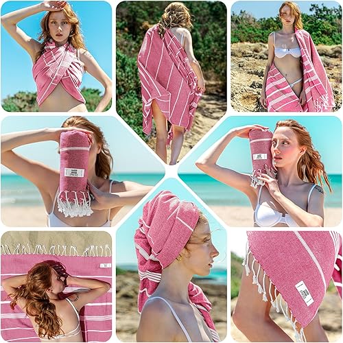 Miniatura 6 de Toalla turca de playa de gran tamaño, 36 x 70 pulgadas, diseño de diamante, toalla turca para piscina de playa, yoga, prelavada, ligera, de secado