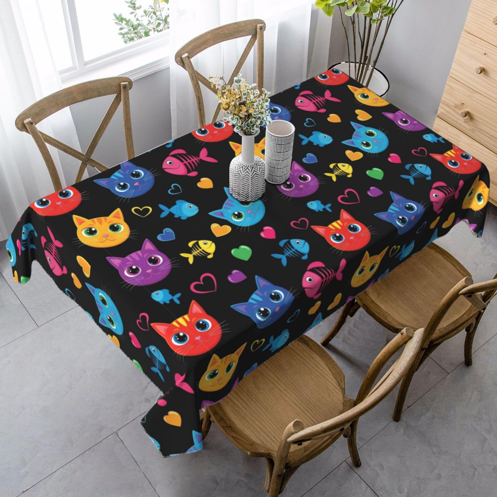 Nappe chat et poisson gothique 137x183cm rectangulaire réutilisable