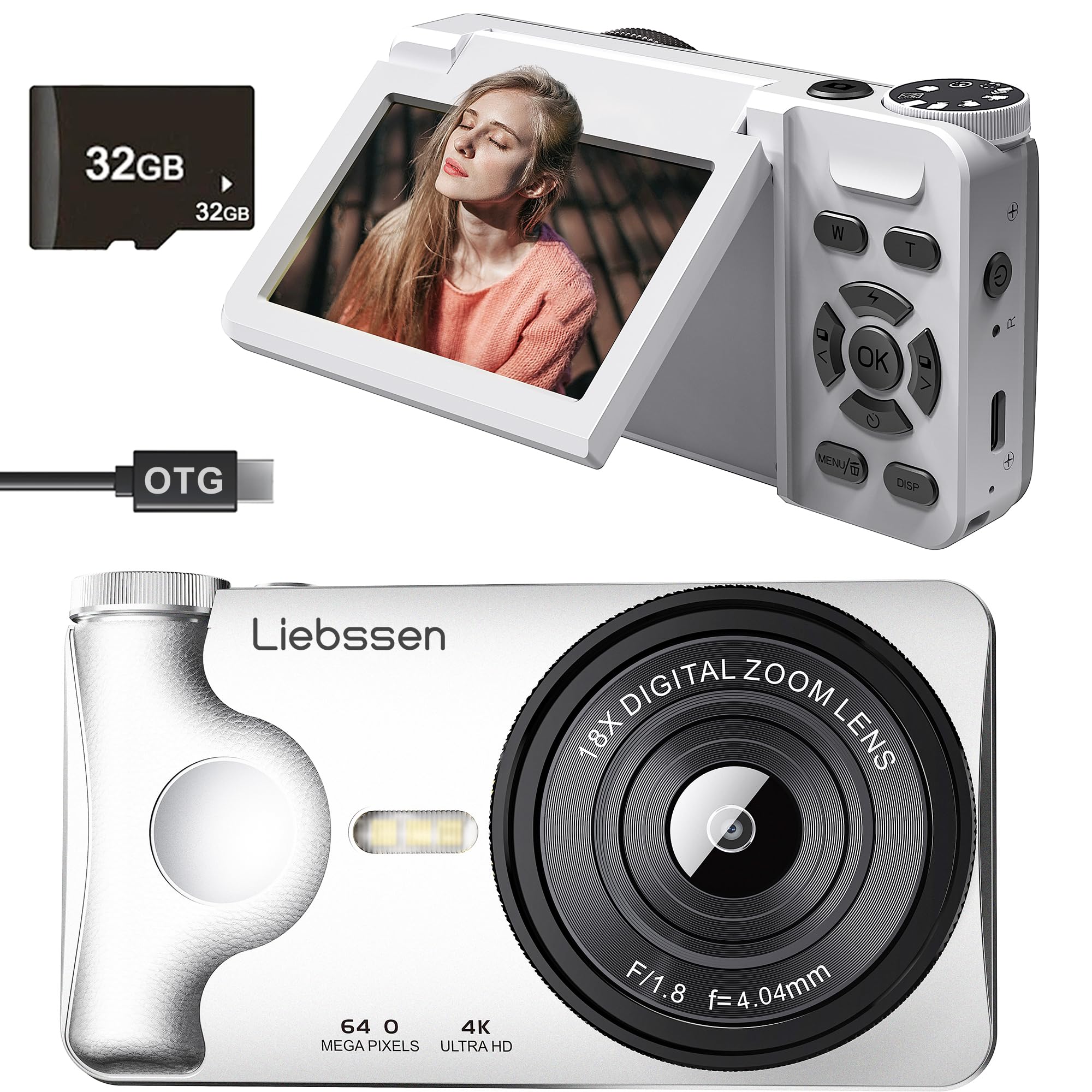 4K Digital Camera 64MP Autofocus 3.0'' 180° Flip Screen Portable for Photo & Vlog Featuring Time Lapse & Slow Motion & 20 Filters 32GB 2000mAh Ideal for Social Media Creators Beginner&Childen — view 12