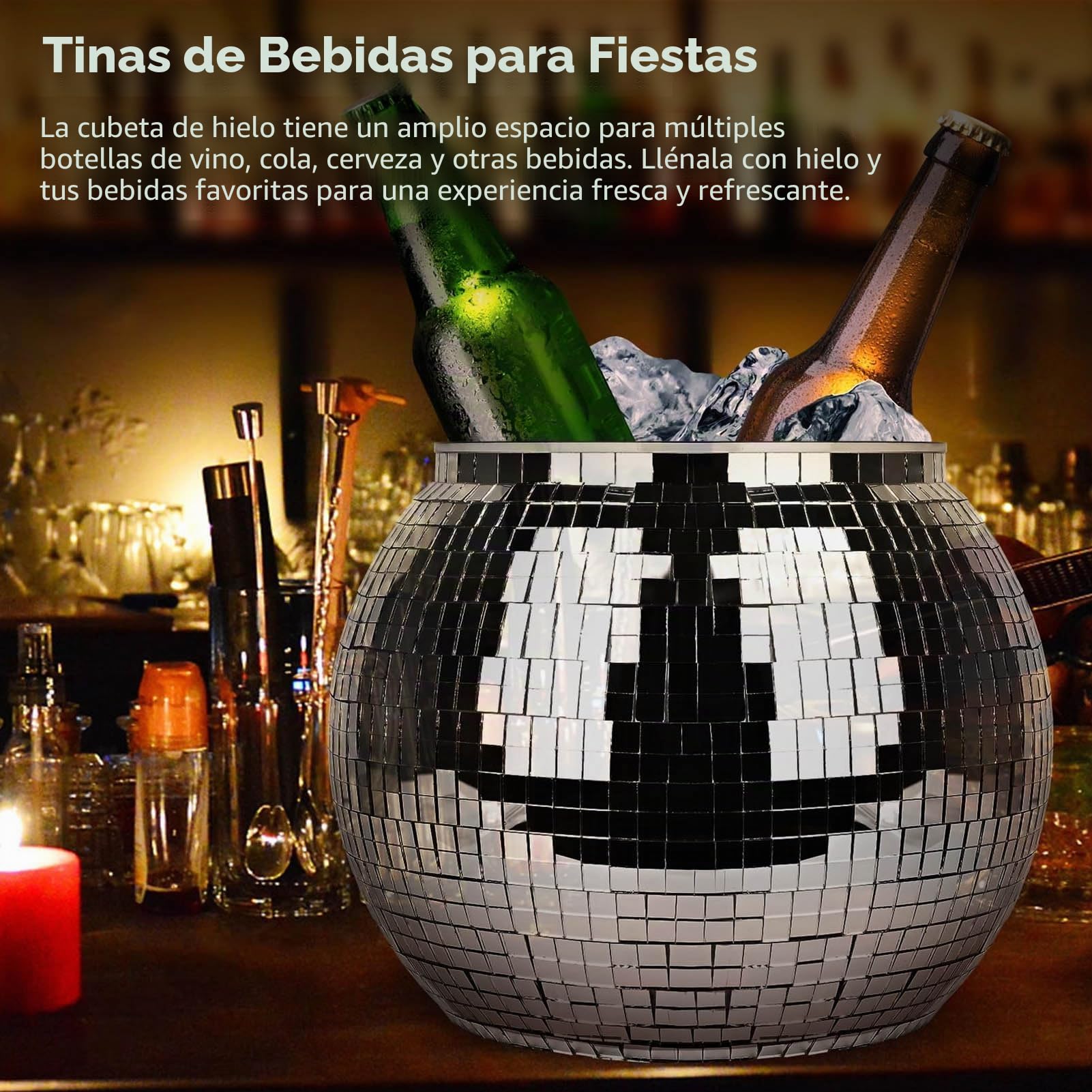 BuyWeek Cubo De Hielo, Bola De Discoteca Cubo De Champán Cubo De Bebidas De Fiesta De Gran Capacidad Para Cerveza Cóctel Vino Plata