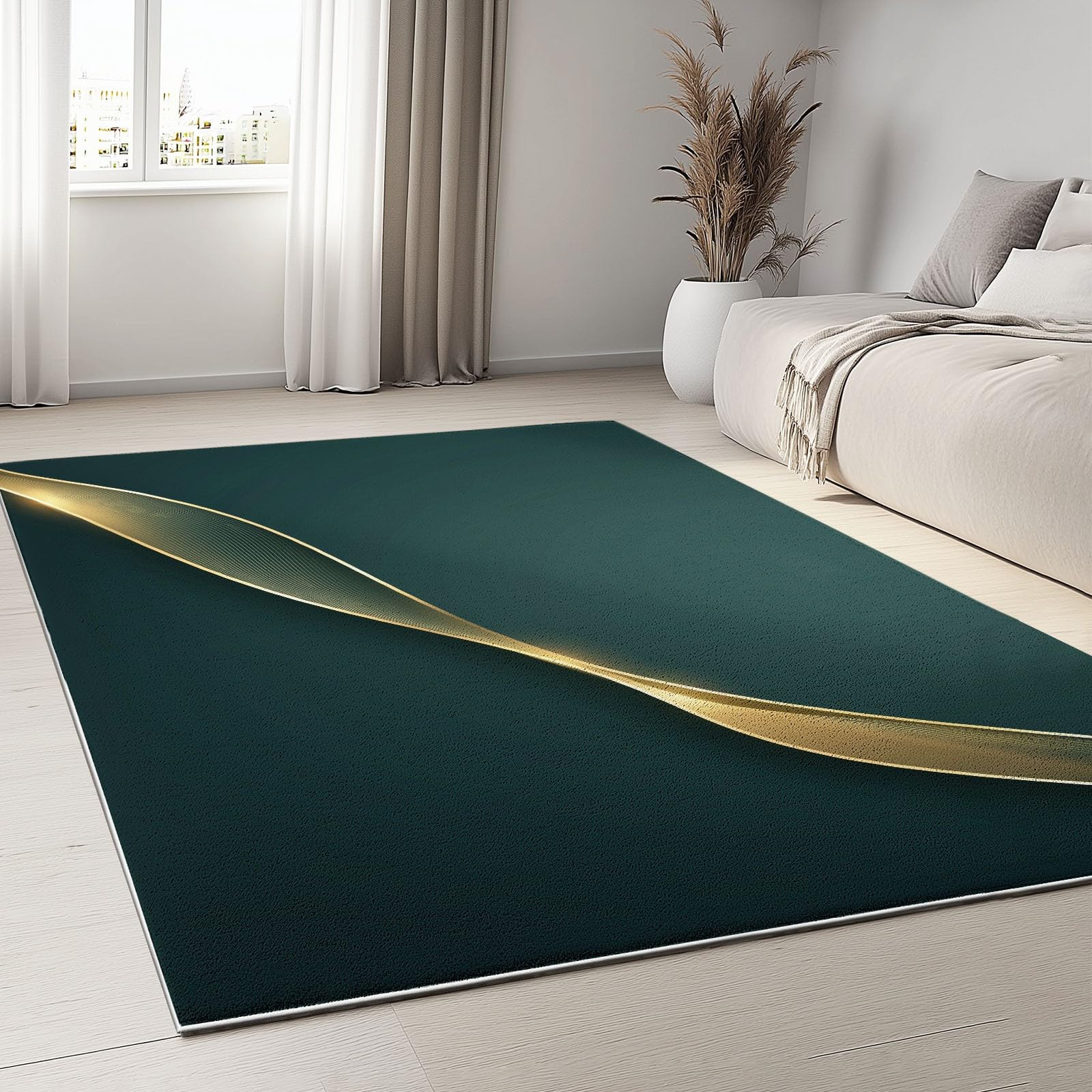 Tapis salon vert foncé 120x180 cm à poils courts denses lavable