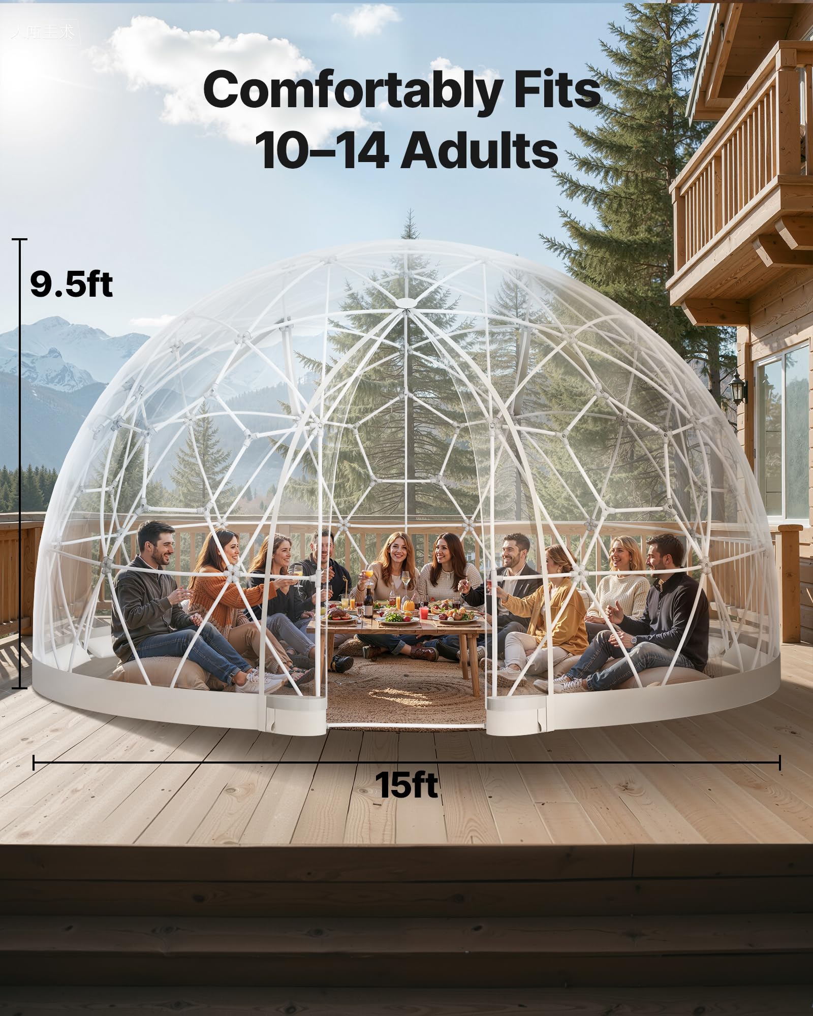 VEVOR Ogród kopułowy Igloo, 4,6 x 2,9 m, na zewnątrz, przezroczysty namiot bąbelkowy dla 10-14 osób, odporny na warunki atmosferyczne, geodezyjna szklarnia z oknem, PCW namiot igloo, na patio podwórko