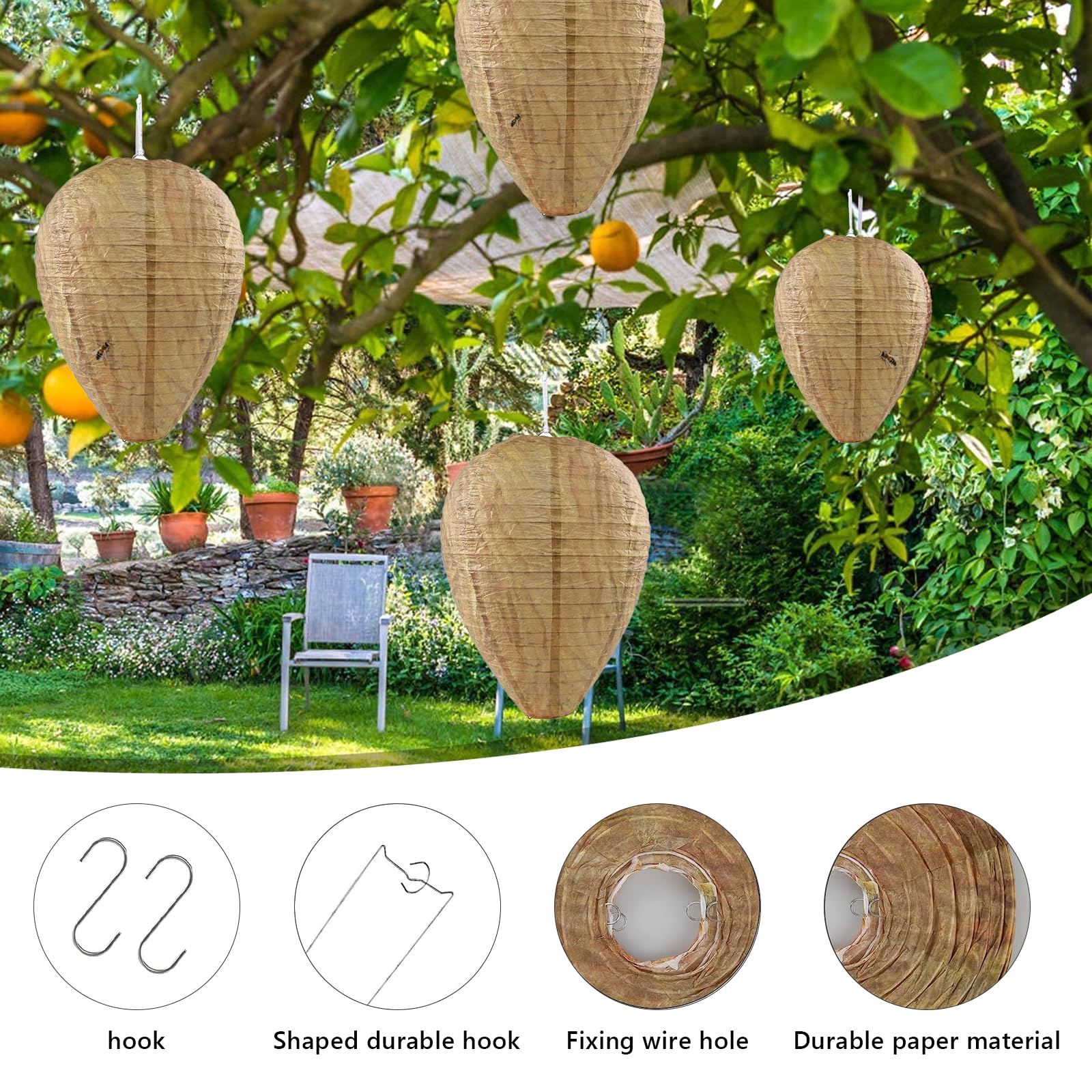 4 szt. Osy gniazdo przynęty, Wasp Nest sztuczne wiszące gniazdo osy przynęta wiszące wodoodporne, gniazdo osy latarnia ula skuteczne czyszczenie na zewnątrz i ogród