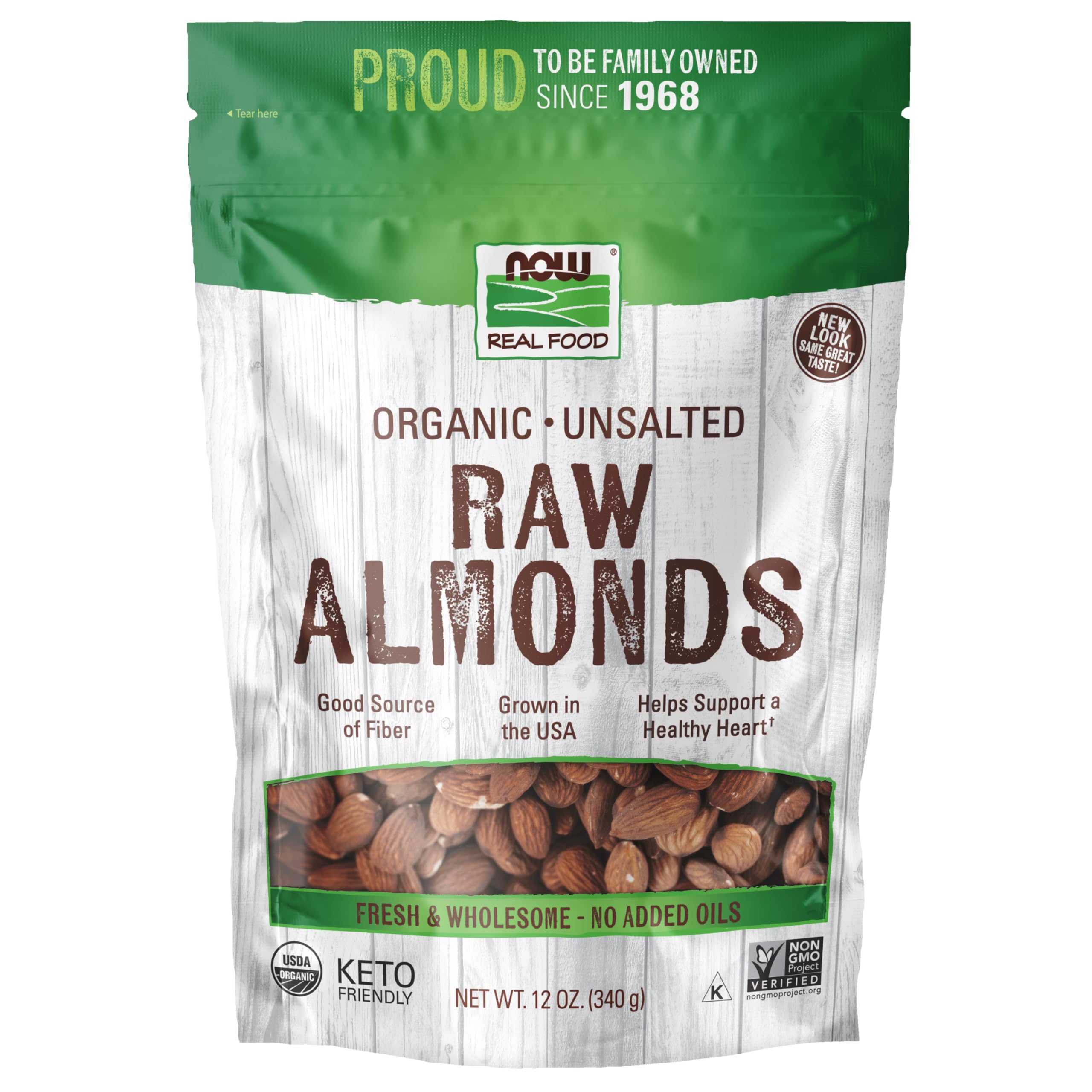 NOW Foods, Certified Organic Almonds, Raw and Unsalted, Good Source of Protein and Fiber, Grown in the USA, Certified Non-GMO, 12-Ounce (Packaging May Vary)