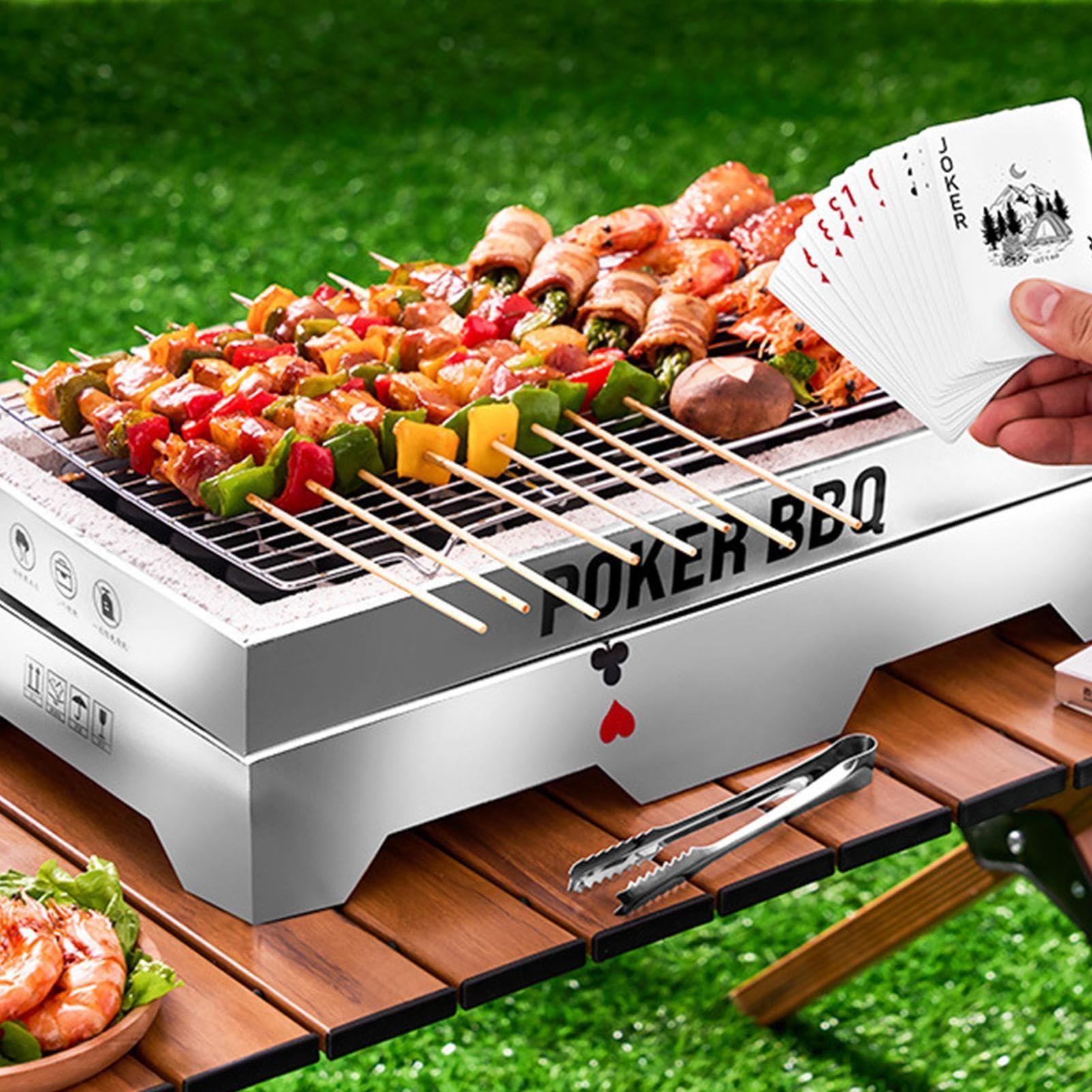 Kempingowy Grill Węglowy Mały piecyk do grillowania | Stolikowy grill kempingowy na plażę, do ogrodu, na podwórko, podczas wędkowania, na wycieczki, spotkania rodzinne i imprezy
