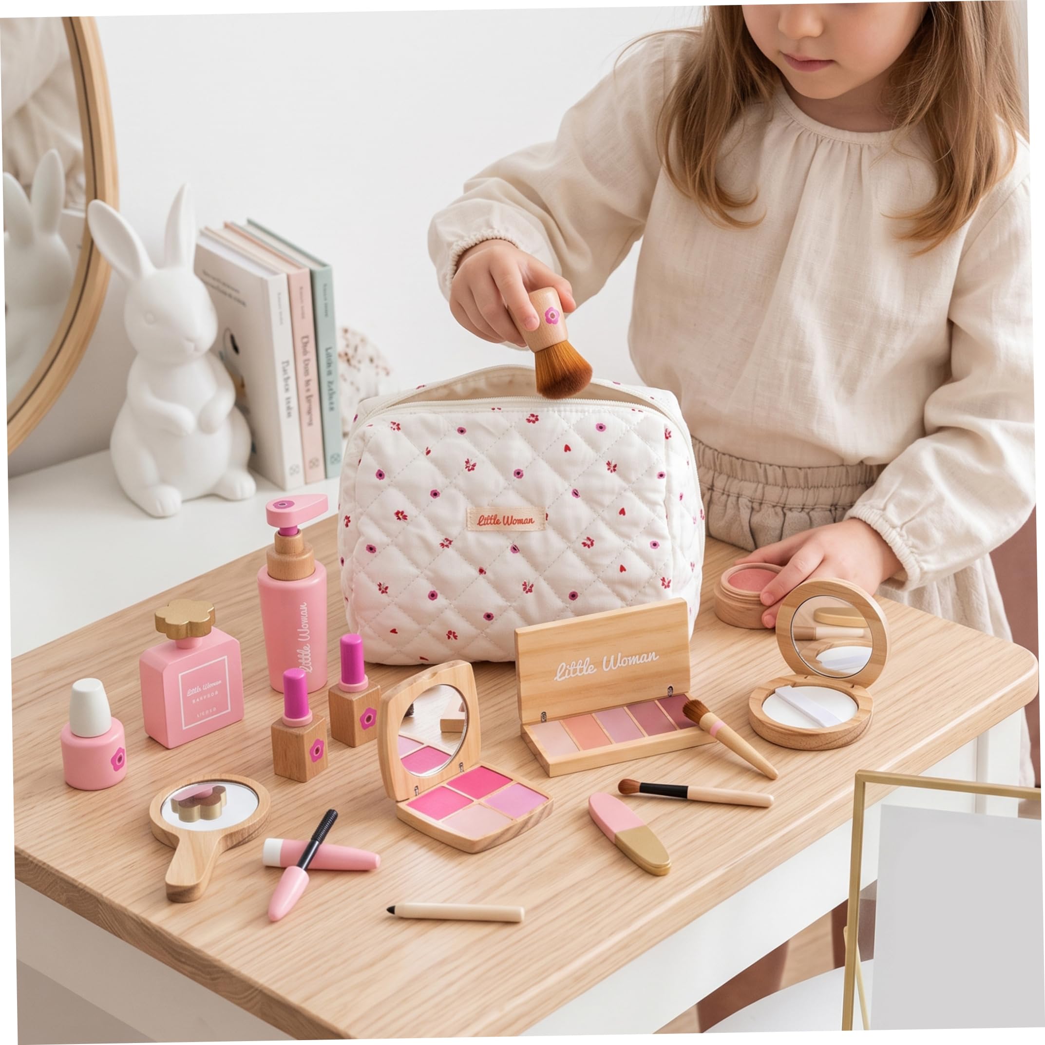 Set de Maquillaje de Madera para niños, Maquillaje de imitación con Bolsa de cosméticos