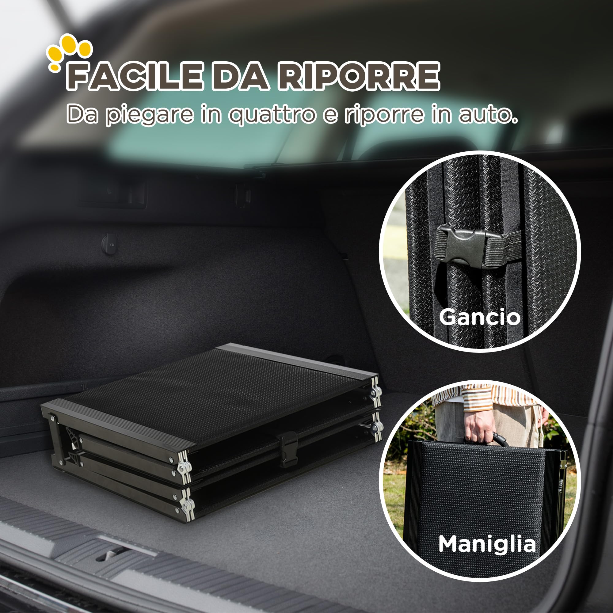 PawHut Rampa per Cani Pieghevole con Superficie Antiscivolo, Pedana per Cani con Profili in Alluminio, 158x43.5x2.5cm, Nero