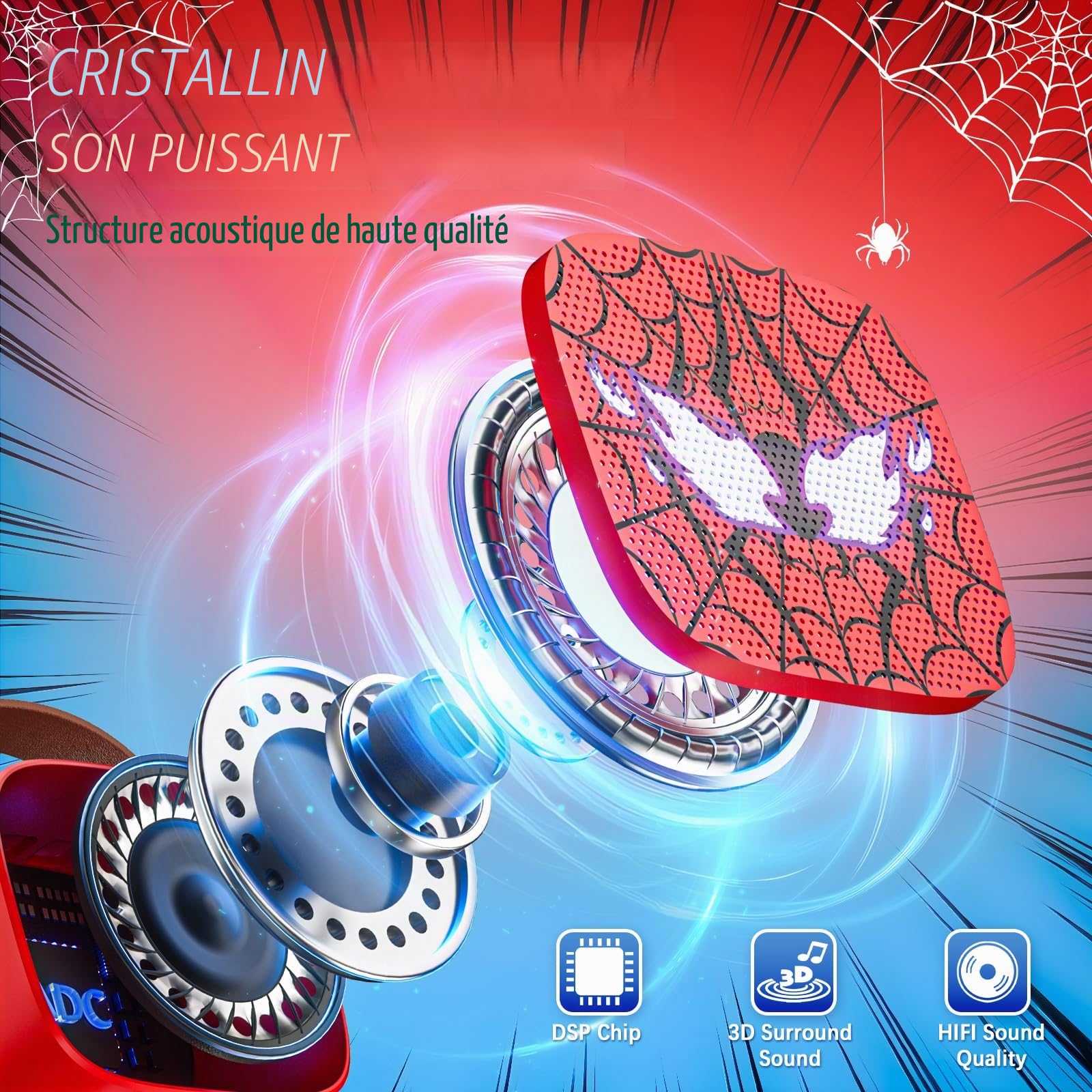 Spider Micro Karaoke Enfant, Jouet Cadeau Garcon Fille 3 4 5 6 7 8 9 10 11 12 Ans, Micro Karaoké Enfant pour Chanter avec 2 Microphone sans Fil Bluetooth, Cadeau Anniversaire Noël Garcon(Rouge)