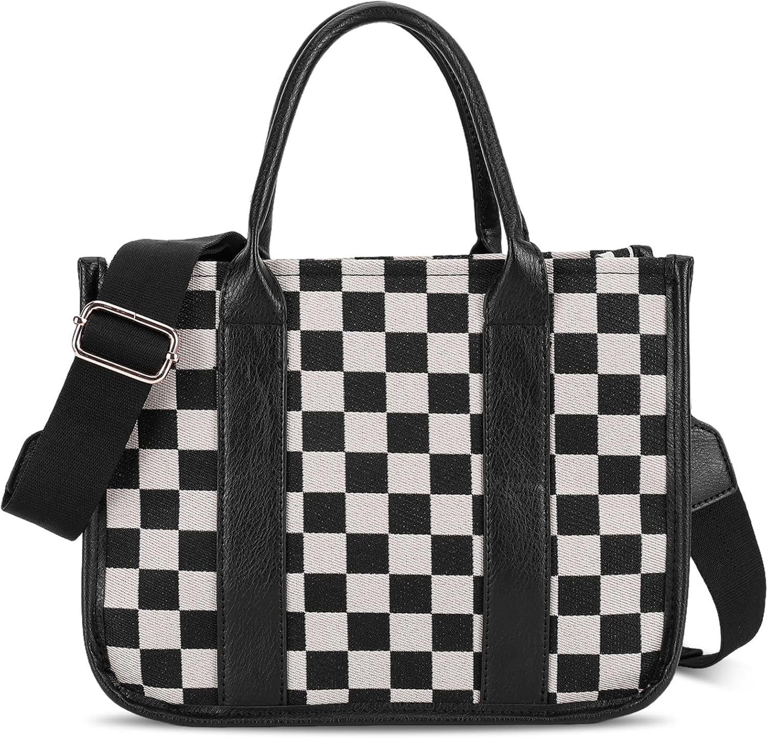 hibear Checkered Crossbody Bag for Women,Canvas Work Tote Handbags Checkered Purse Black and White Purse with Top-handle 2025