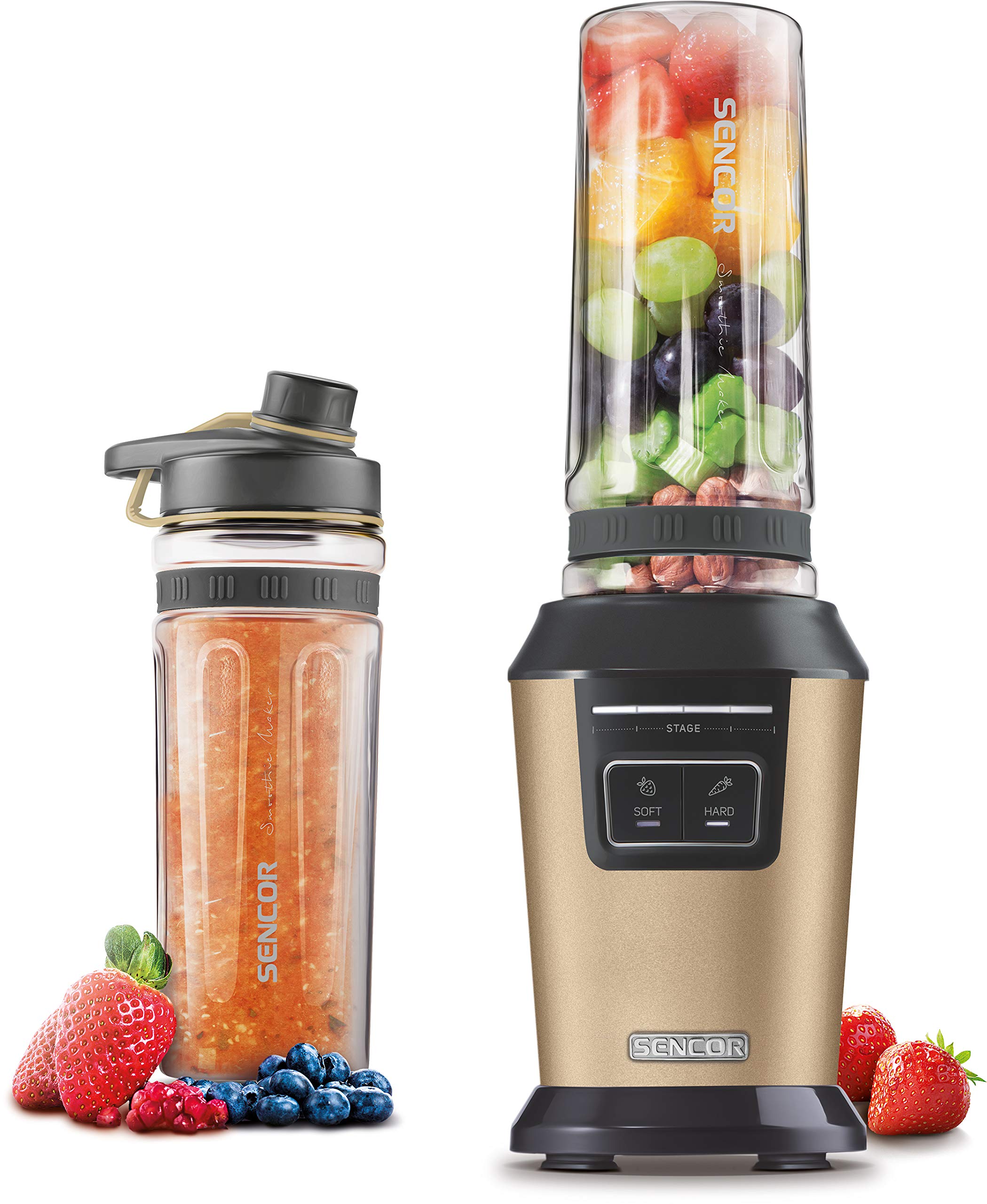 SENCOR SBL 7077CH - Batidora de vaso para smoothies (con 2 botellas deportivas, sin BPA)