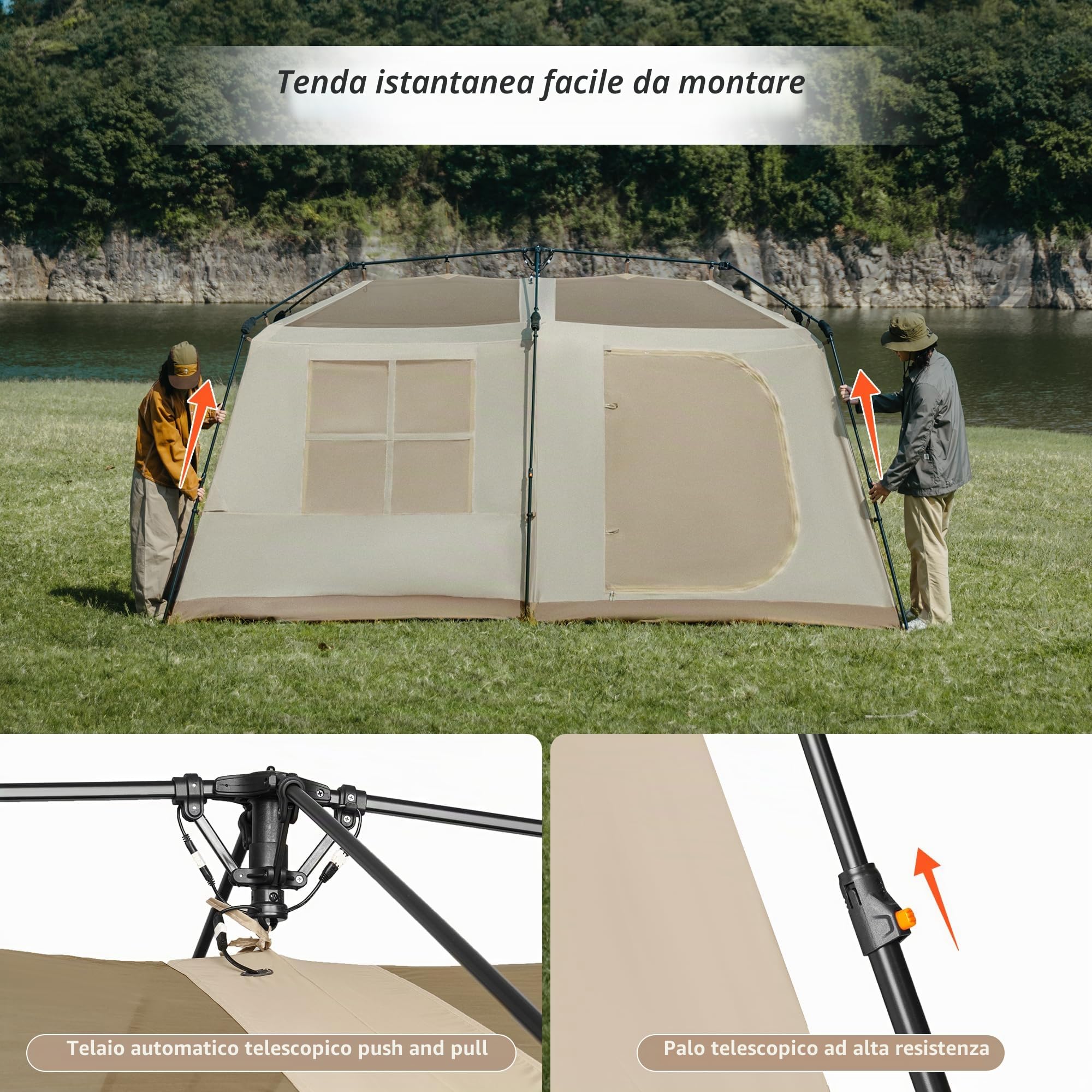 Naturehike Village 13.0 ㎡ Tenda familiare pop-up tenda da campeggio, tenda da campeggio per 4-6 persone, grande tenda a tunnel con colonna d'acqua 2000 mm