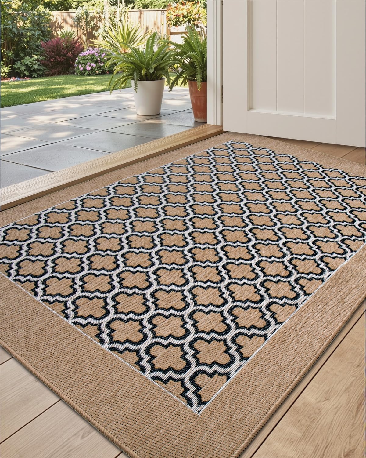 DEXI Entryway Door Mat Inside, Front Entrance Doormat Thin Low Profile, Non Slip Mats Absorbent for Home Entry Floor, 17x30, Floral Beige