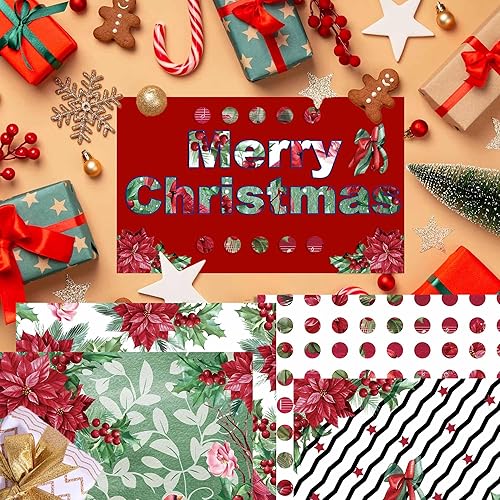 Miniatura 6 de Papel de recortes de Pascua de Navidad de 12 pulgadas, 24 hojas de Navidad de doble cara azul y rojo con patrón de flores de acuarela para hacer