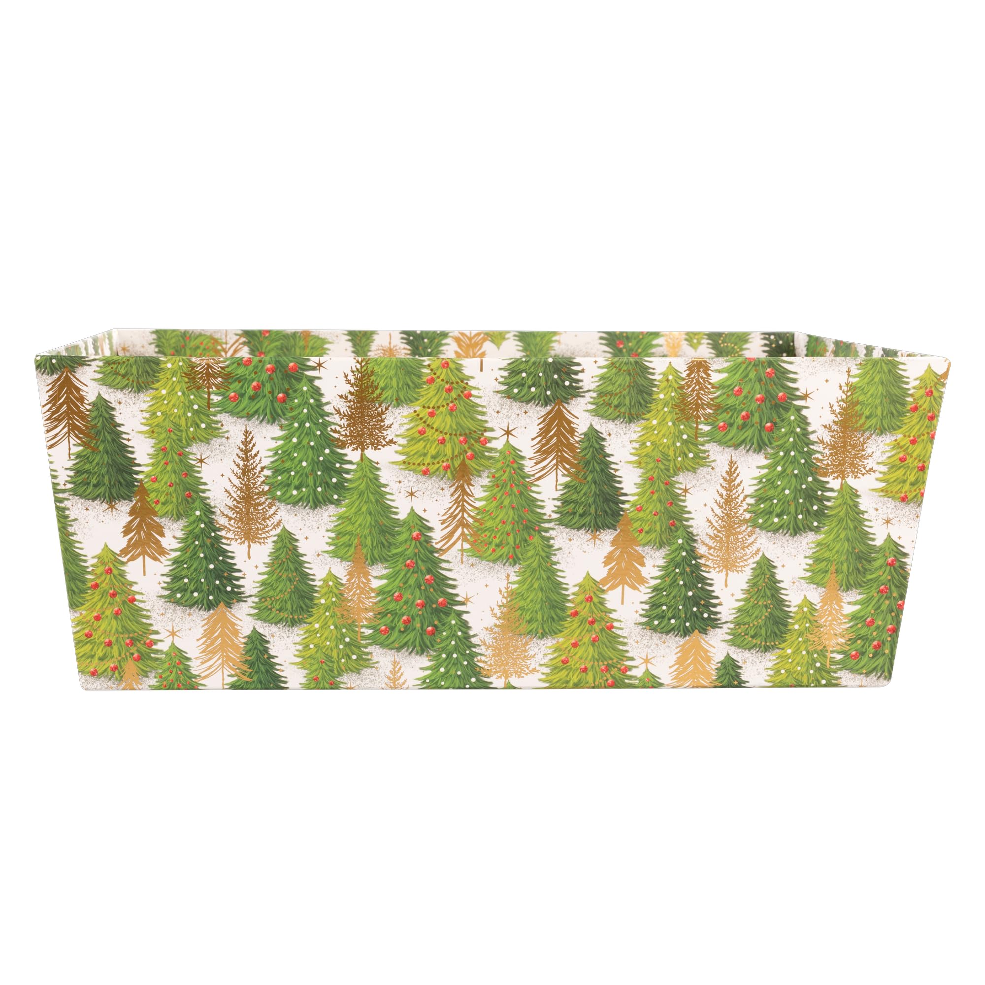 Idena Caja de almacenamiento de cartón resistente 33 x 22,9 x 12,7 cm con asas metálicas motivo árbol de Navidad