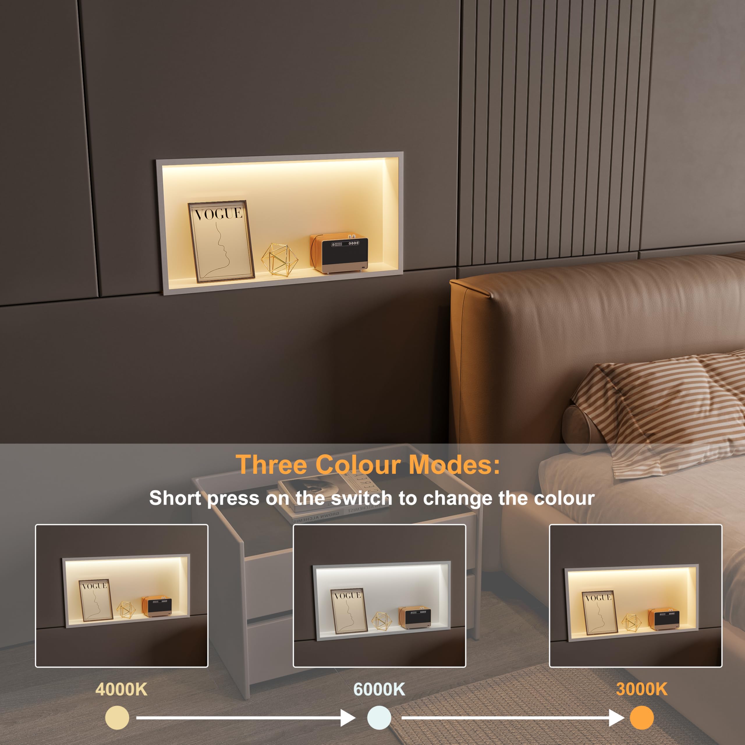 Doccia a muro in acciaio inox con luce a LED, 60 x 30 cm, con 3 colori per il bagno, colore: bianco