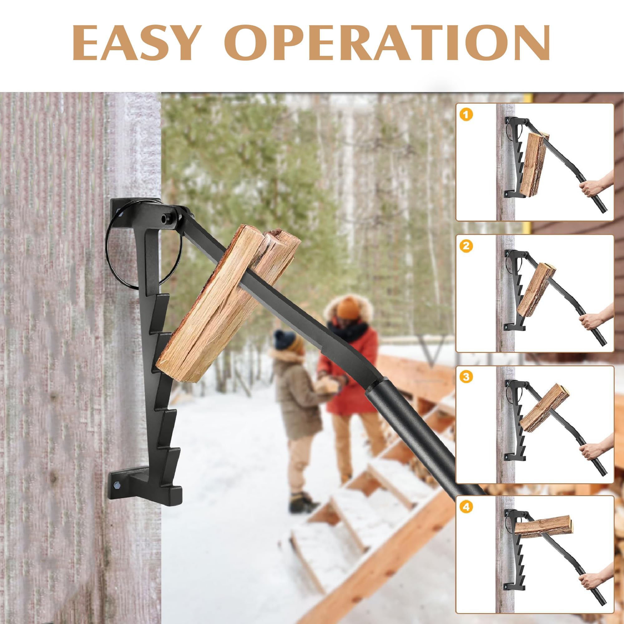 Maquina Manual Cortar Leña - Madera Troncos Partidor Separador Montado en la Pared Madera Splitter Leña y piedra de afilar para Chimenea Fogata Jardín Camping